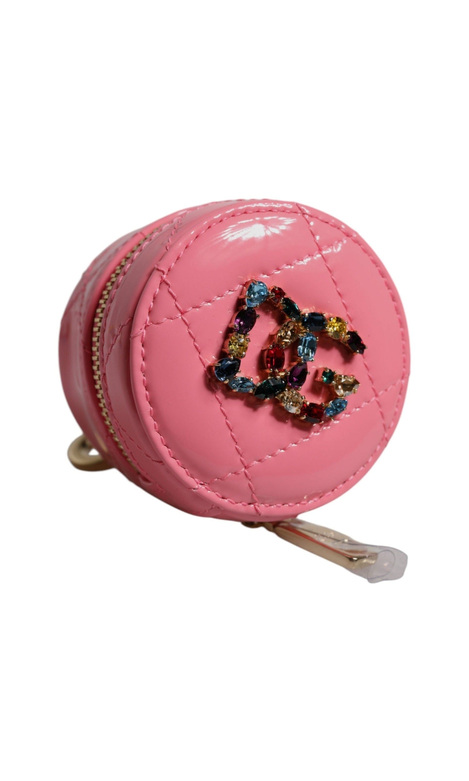 Dolce & Gabbana Pink Leather Lamb Dg Crystal Round Coin Purse Wallet Glam Steals