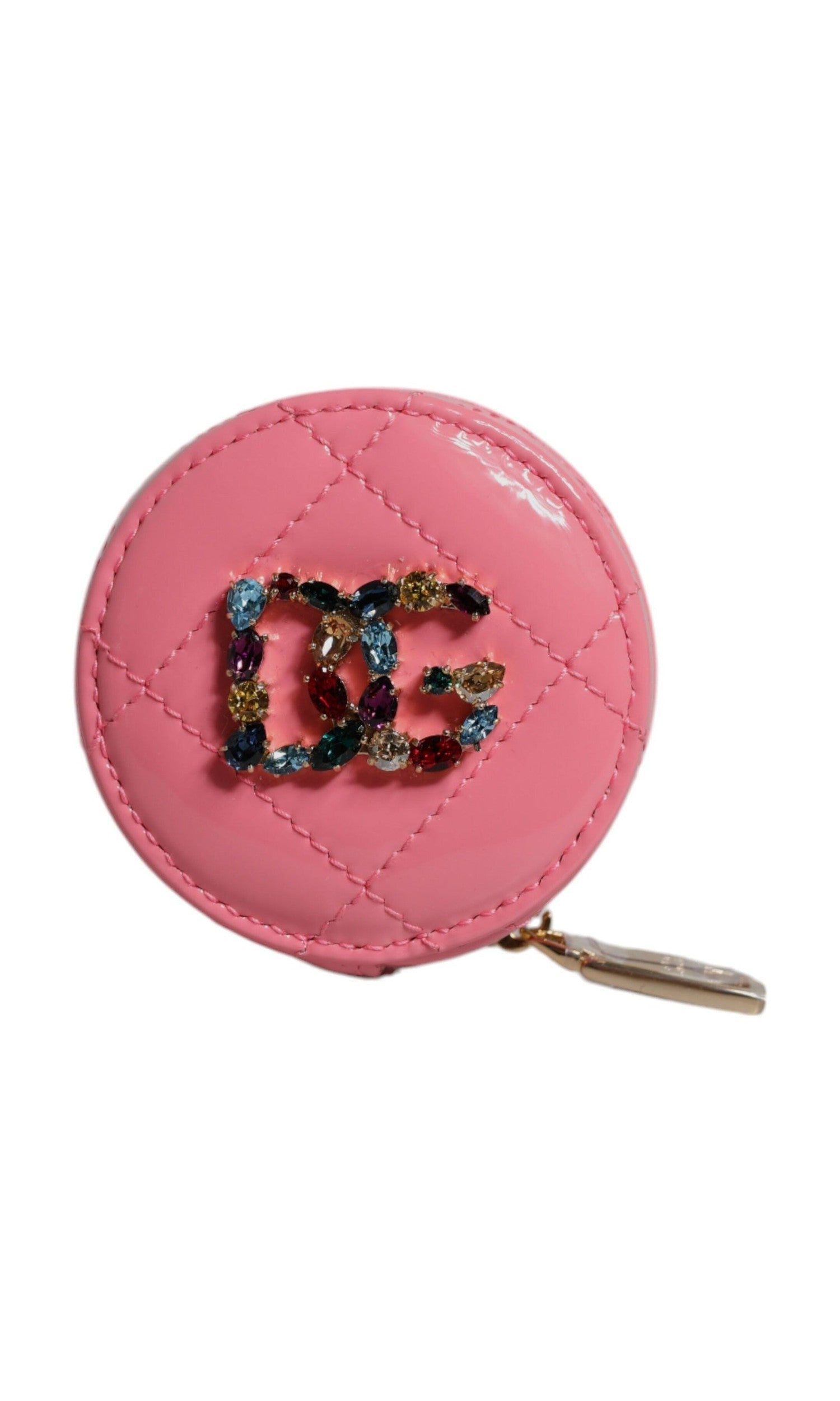 Dolce & Gabbana Pink Leather Lamb Dg Crystal Round Coin Purse Wallet Glam Steals