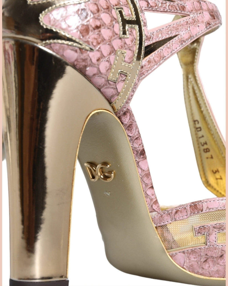 Dolce & Gabbana Pink Gold Leather Pumps T-Strap Sandals Shoes Glam Steals