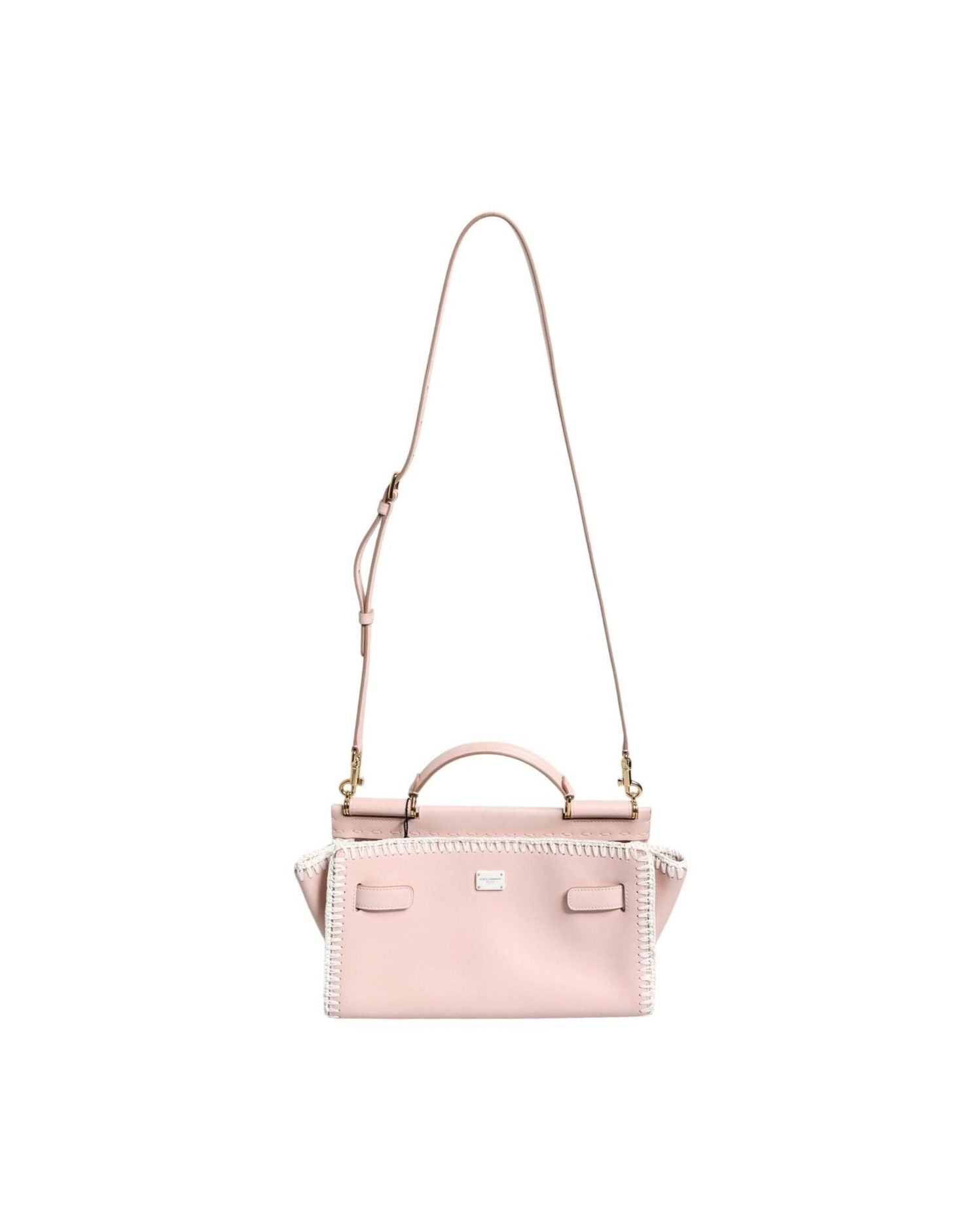 Dolce & Gabbana Light Logo Plaque Soft Leather Strap Crossbody Pink Bag Glam Steals