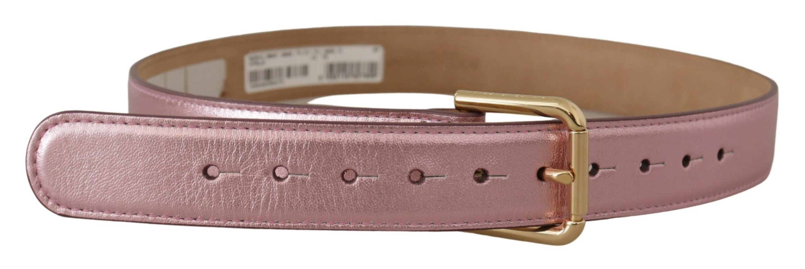 Dolce & Gabbana Pink Metallic Polished Leather Logo Metal Buckle Belt Glam Steals