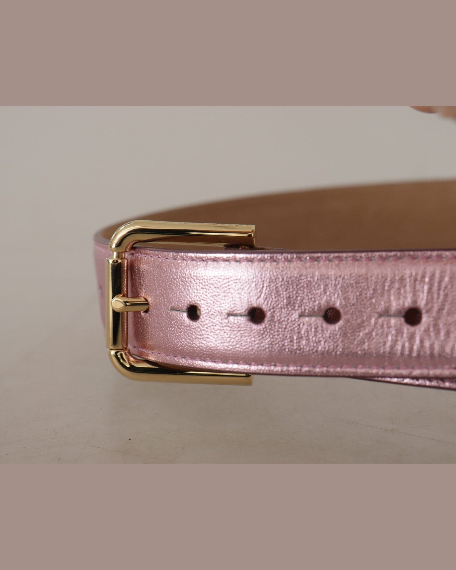 Dolce & Gabbana Pink Metallic Polished Leather Logo Metal Buckle Belt Belts