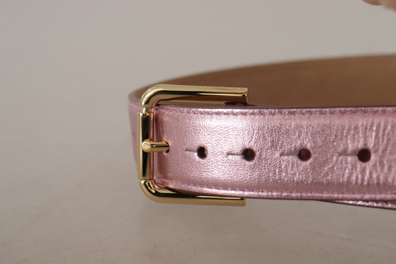 Dolce & Gabbana Pink Metallic Polished Leather Logo Metal Buckle Belt Glam Steals