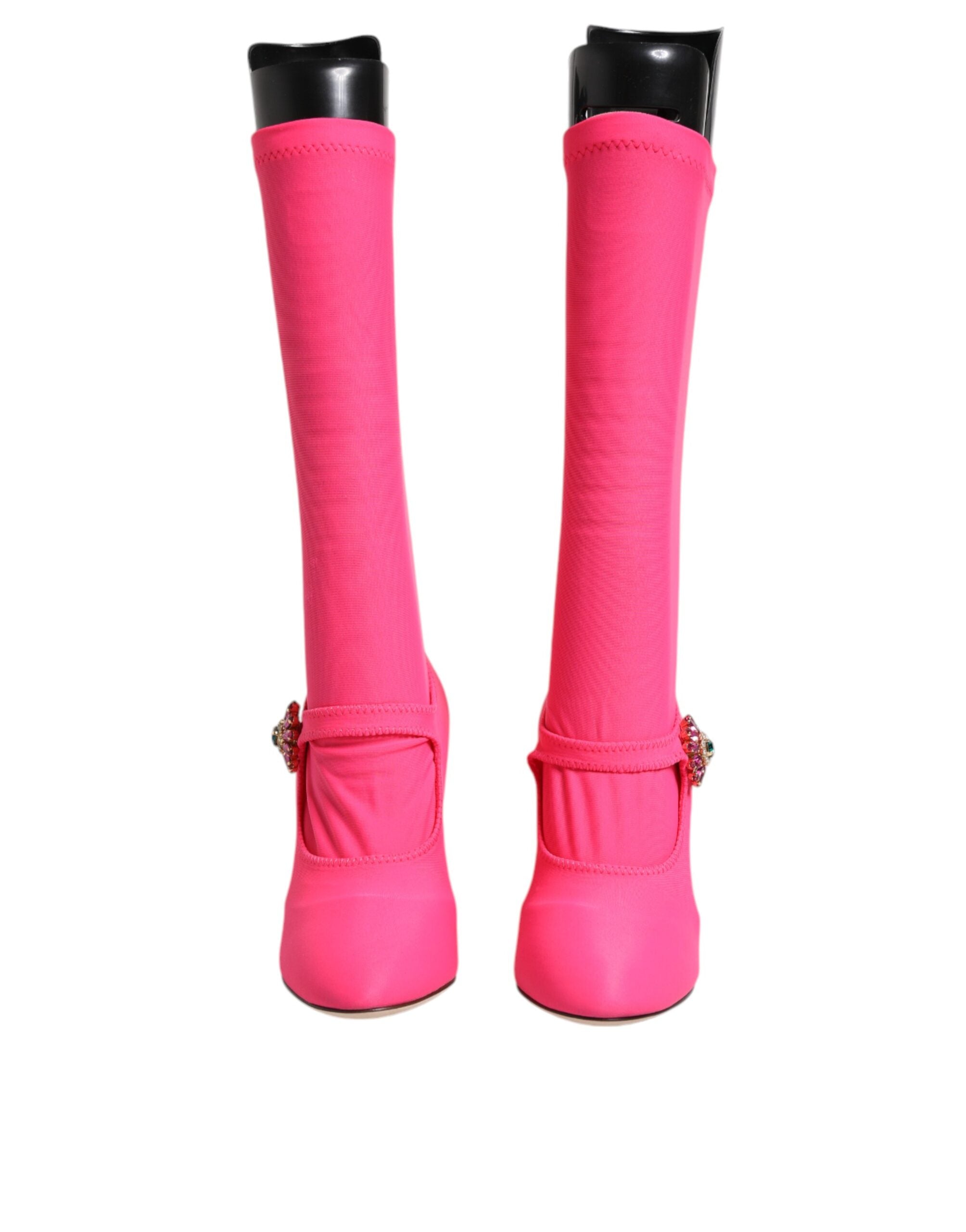 Dolce & Gabbana Pink Nylon Crystal Vally High Boots Shoes Glam Steals