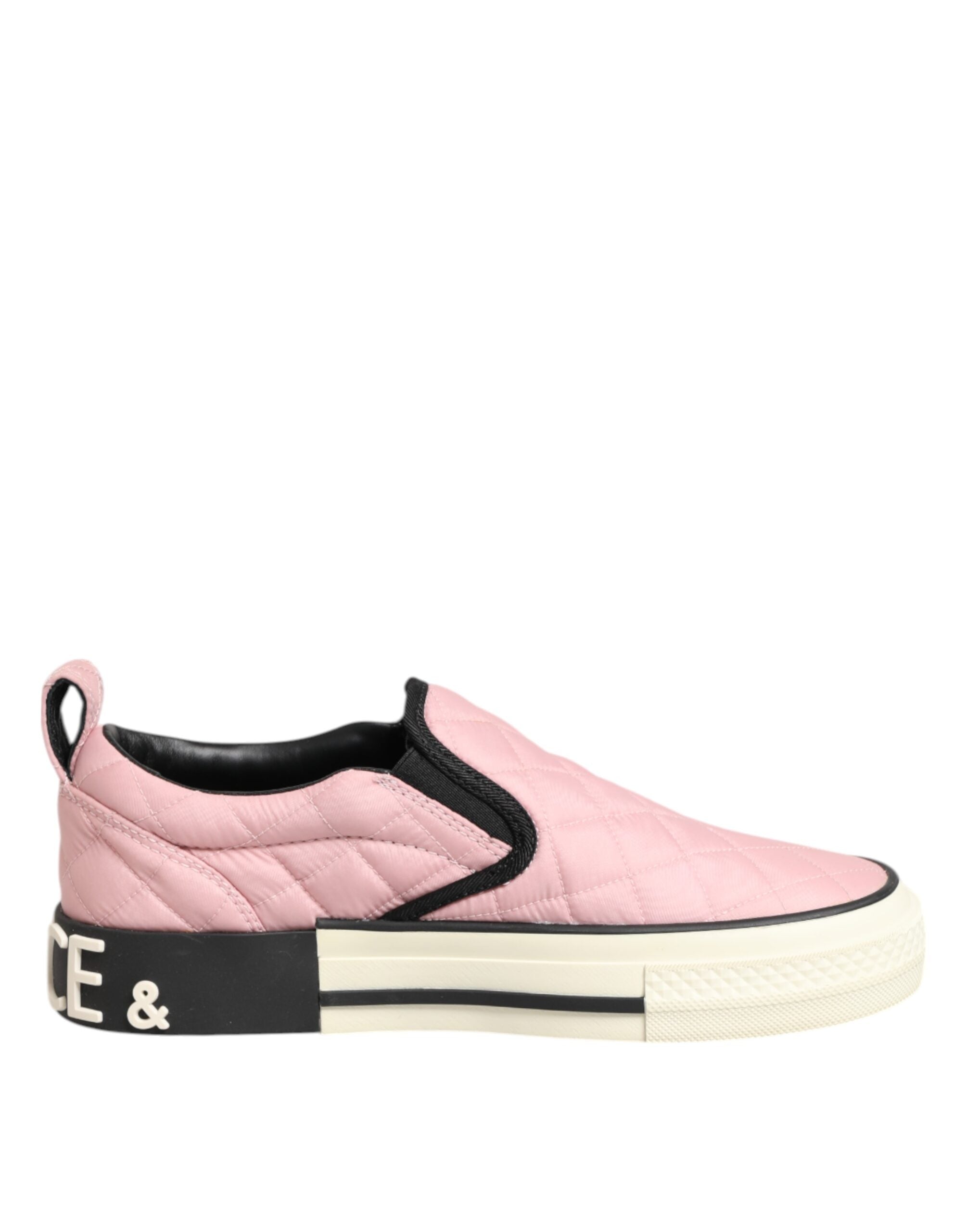 Dolce & Gabbana Pink Nylon Quilted Slip On Sneaker Shoes Glam Steals