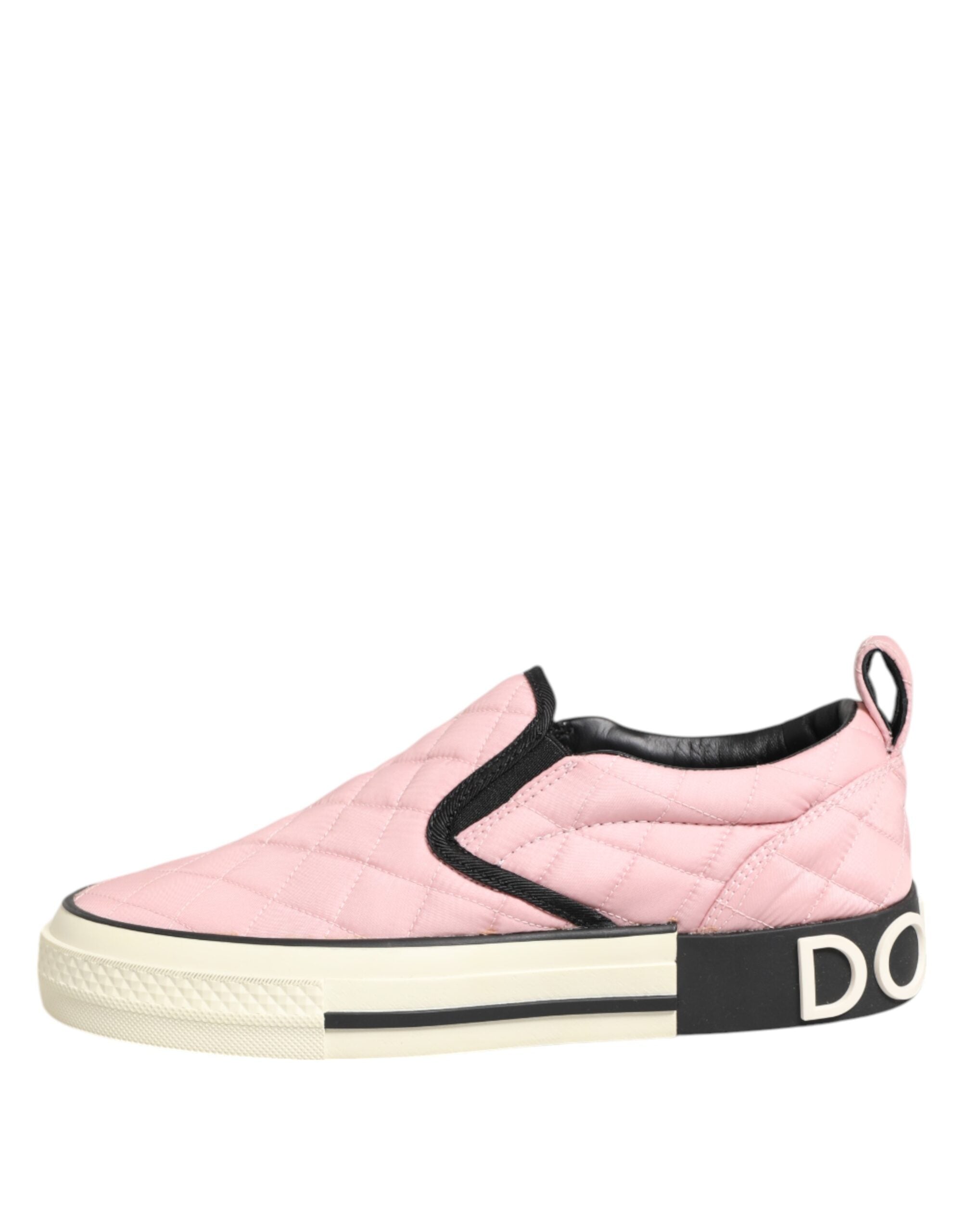 Dolce & Gabbana Pink Nylon Quilted Slip On Sneaker Shoes Glam Steals