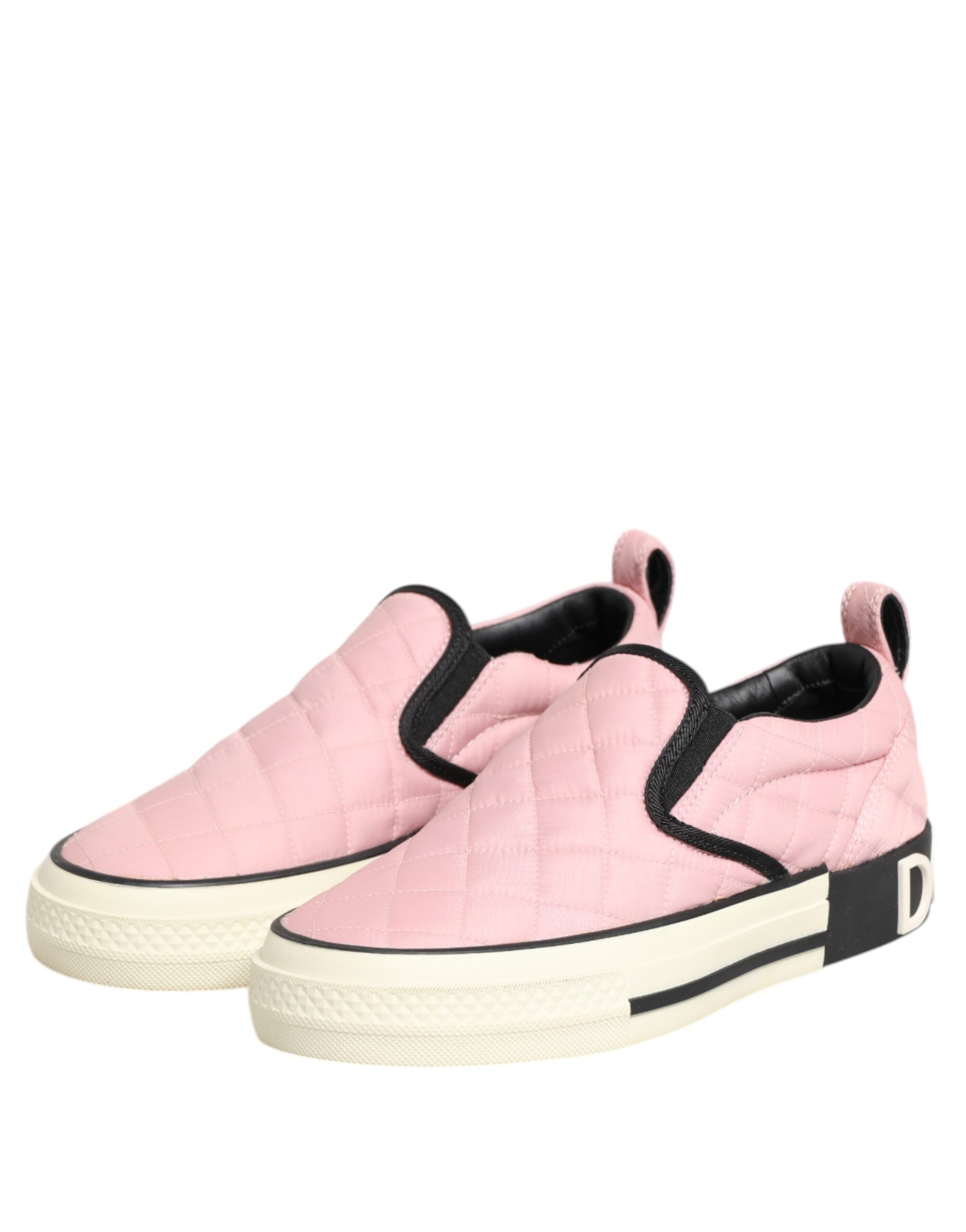 Dolce & Gabbana Pink Nylon Quilted Slip On Sneaker Shoes Glam Steals