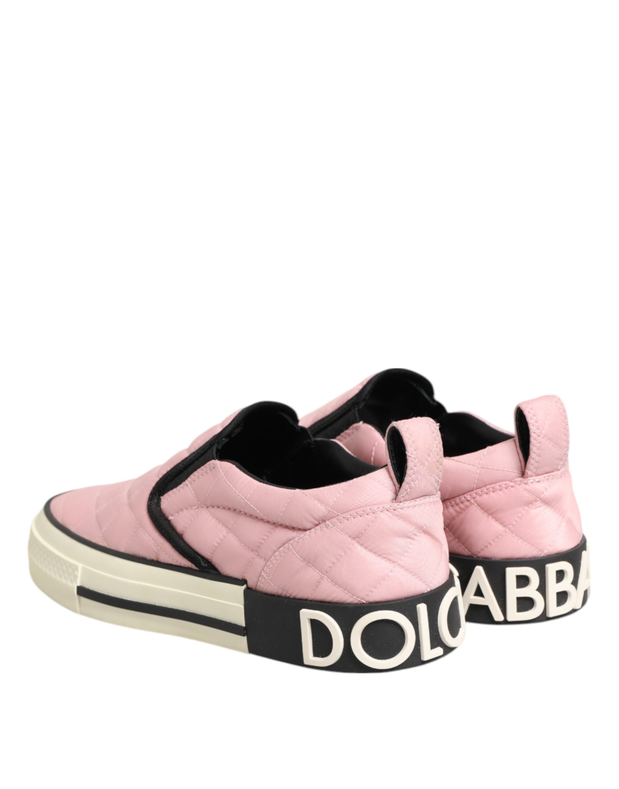 Dolce & Gabbana Pink Nylon Quilted Slip On Sneaker Shoes Glam Steals