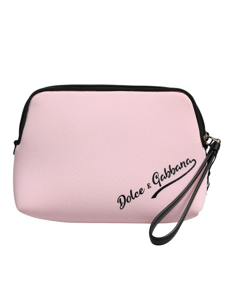 Dolce & Gabbana Pink Nylon Solid Dg Logo Print Clutch Zip Borse Pouch Bag Glam Steals