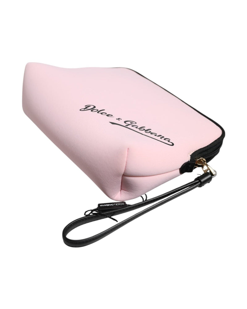 Dolce & Gabbana Pink Nylon Solid Dg Logo Print Clutch Zip Borse Pouch Bag Glam Steals
