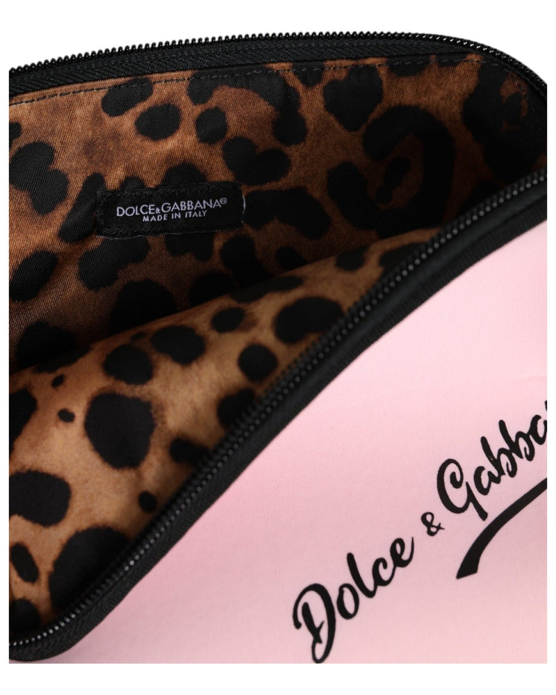 Dolce & Gabbana Pink Nylon Solid Dg Logo Print Clutch Zip Borse Pouch Bag Glam Steals