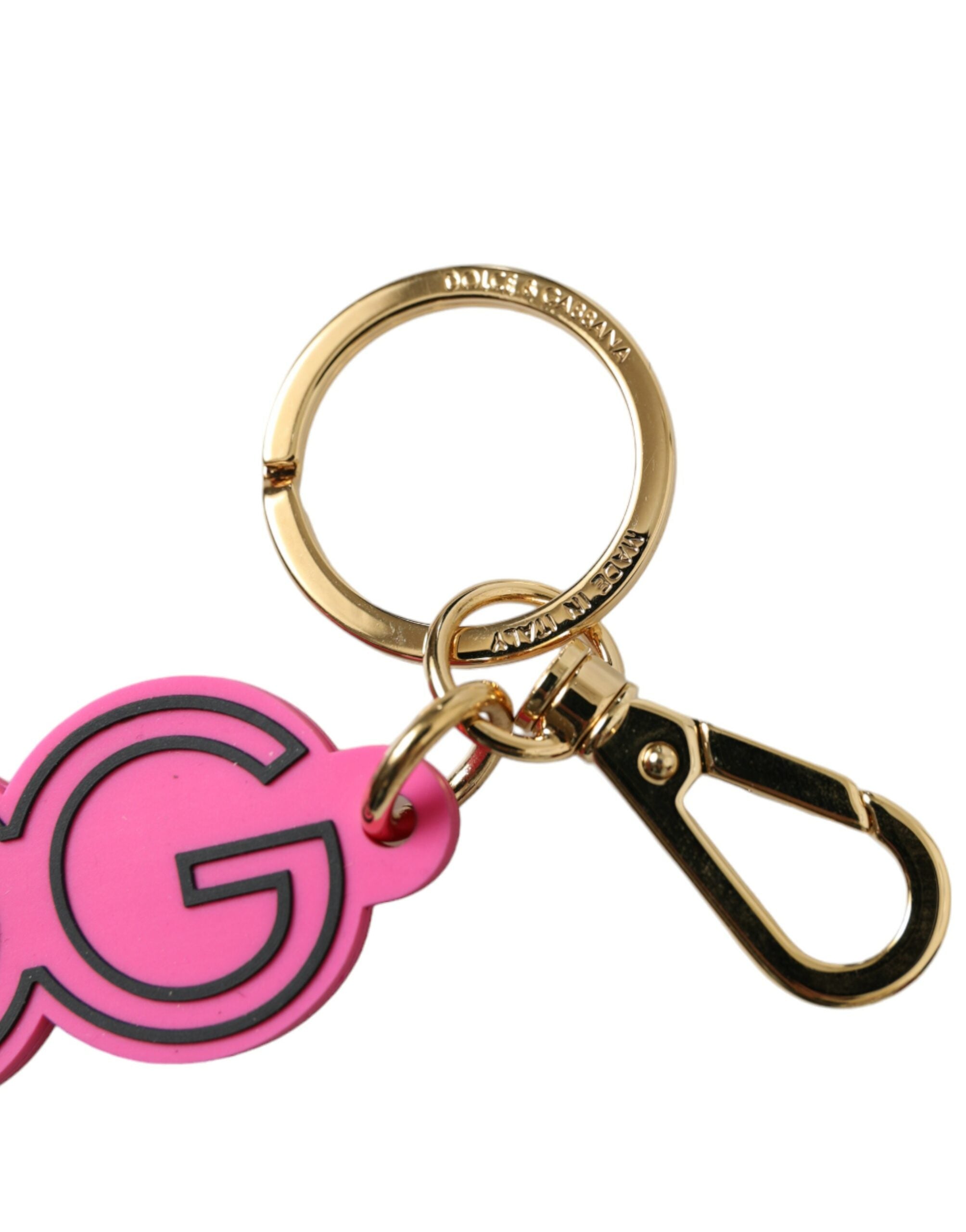 Dolce & Gabbana Pink Rubber Gold Tone Metal Dg Logo Keyring Keychain Glam Steals