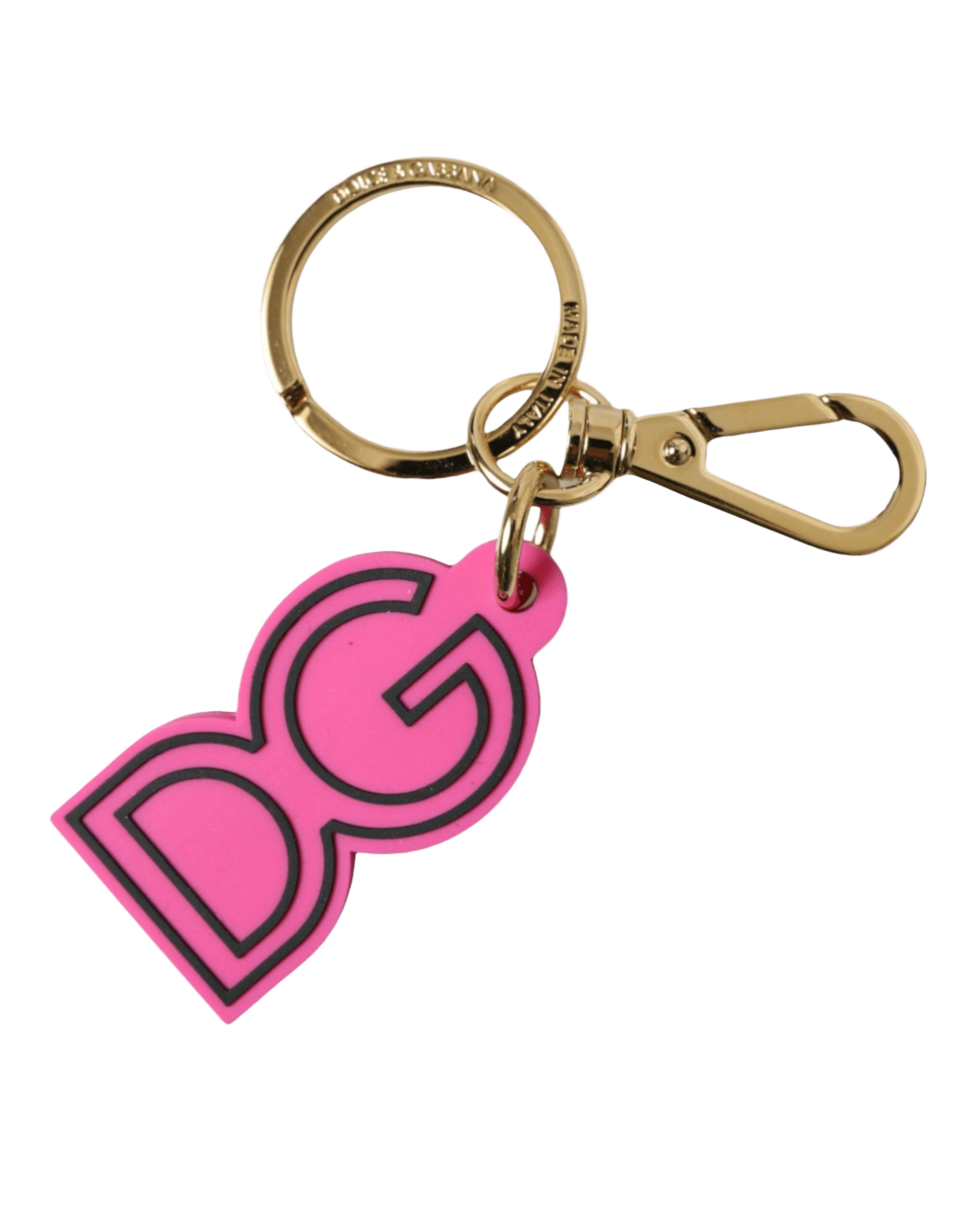Dolce & Gabbana Pink Rubber Gold Tone Metal Dg Logo Keyring Keychain Glam Steals