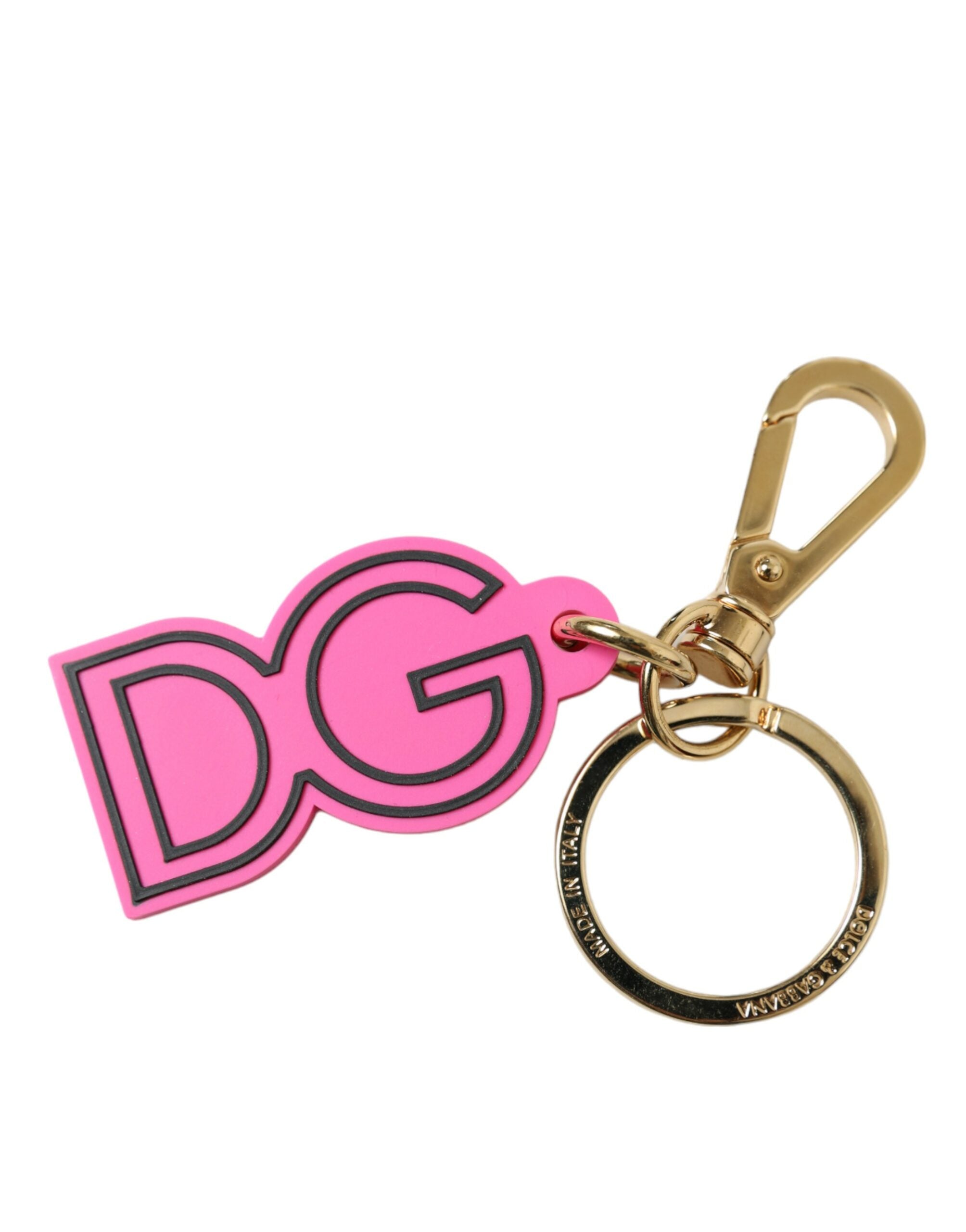 Dolce & Gabbana Pink Rubber Gold Tone Metal Dg Logo Keyring Keychain Glam Steals