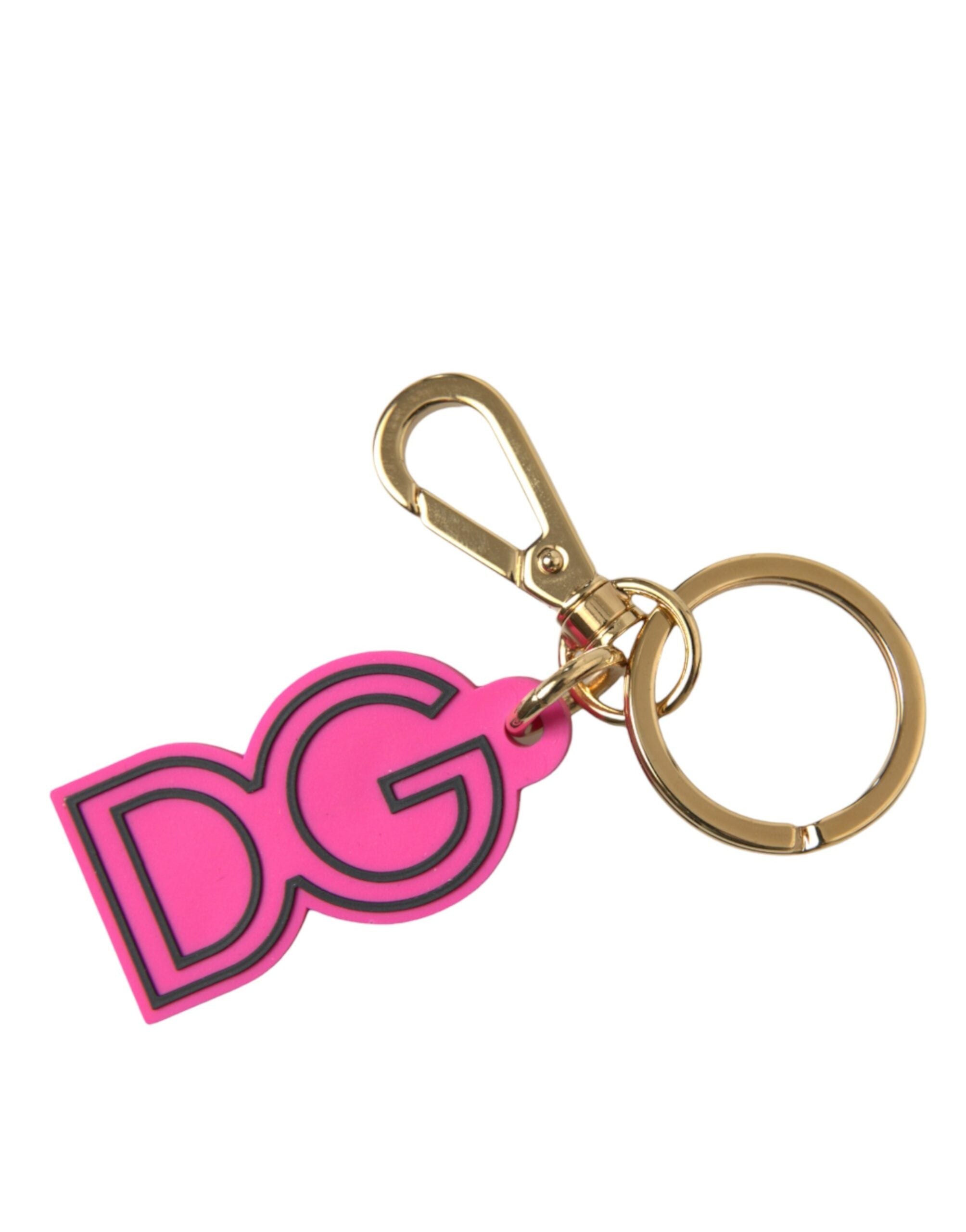 Dolce & Gabbana Pink Rubber Gold Tone Metal Dg Logo Keyring Keychain Glam Steals