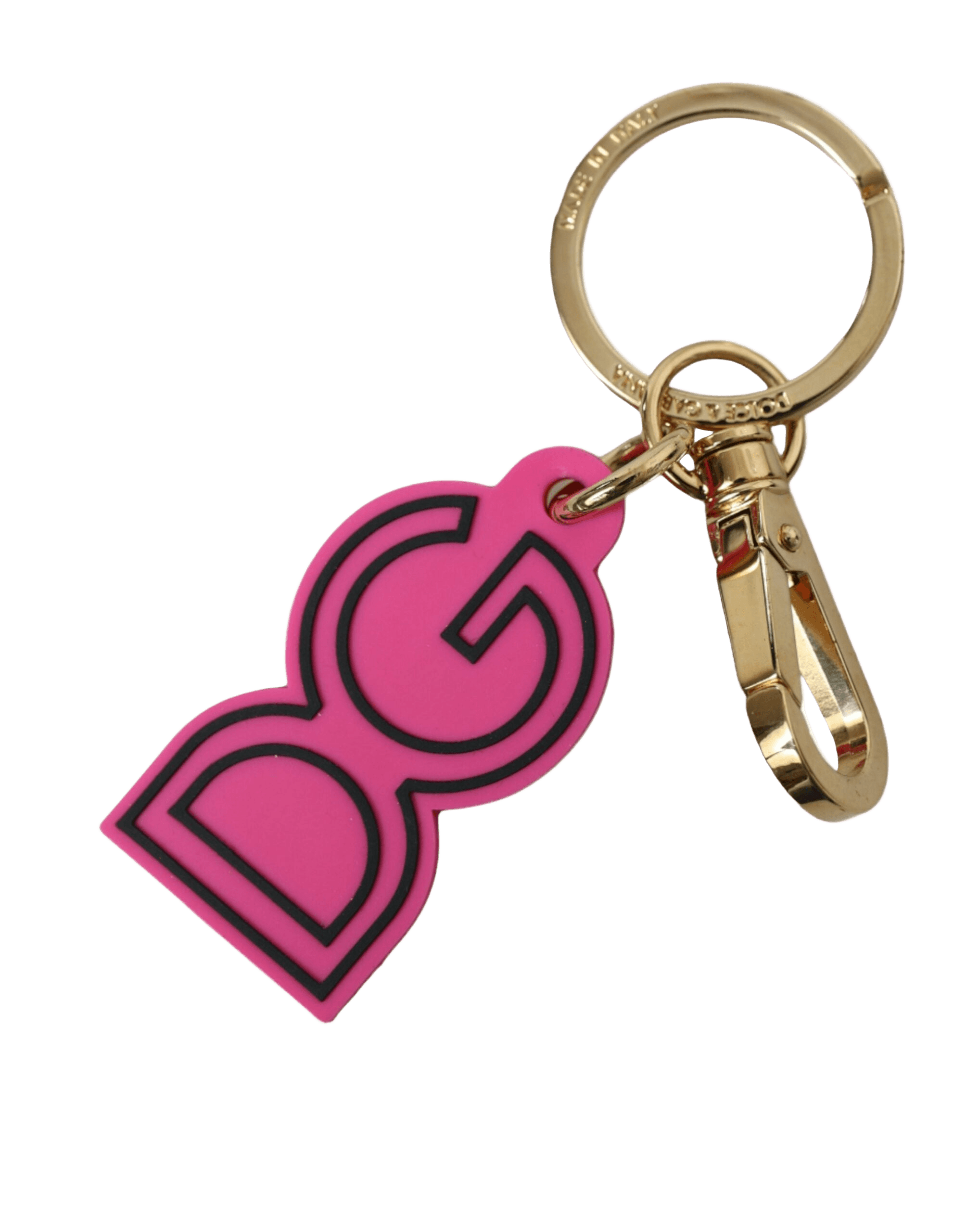 Dolce & Gabbana Pink Rubber Gold Tone Metal Dg Logo Keyring Keychain Glam Steals