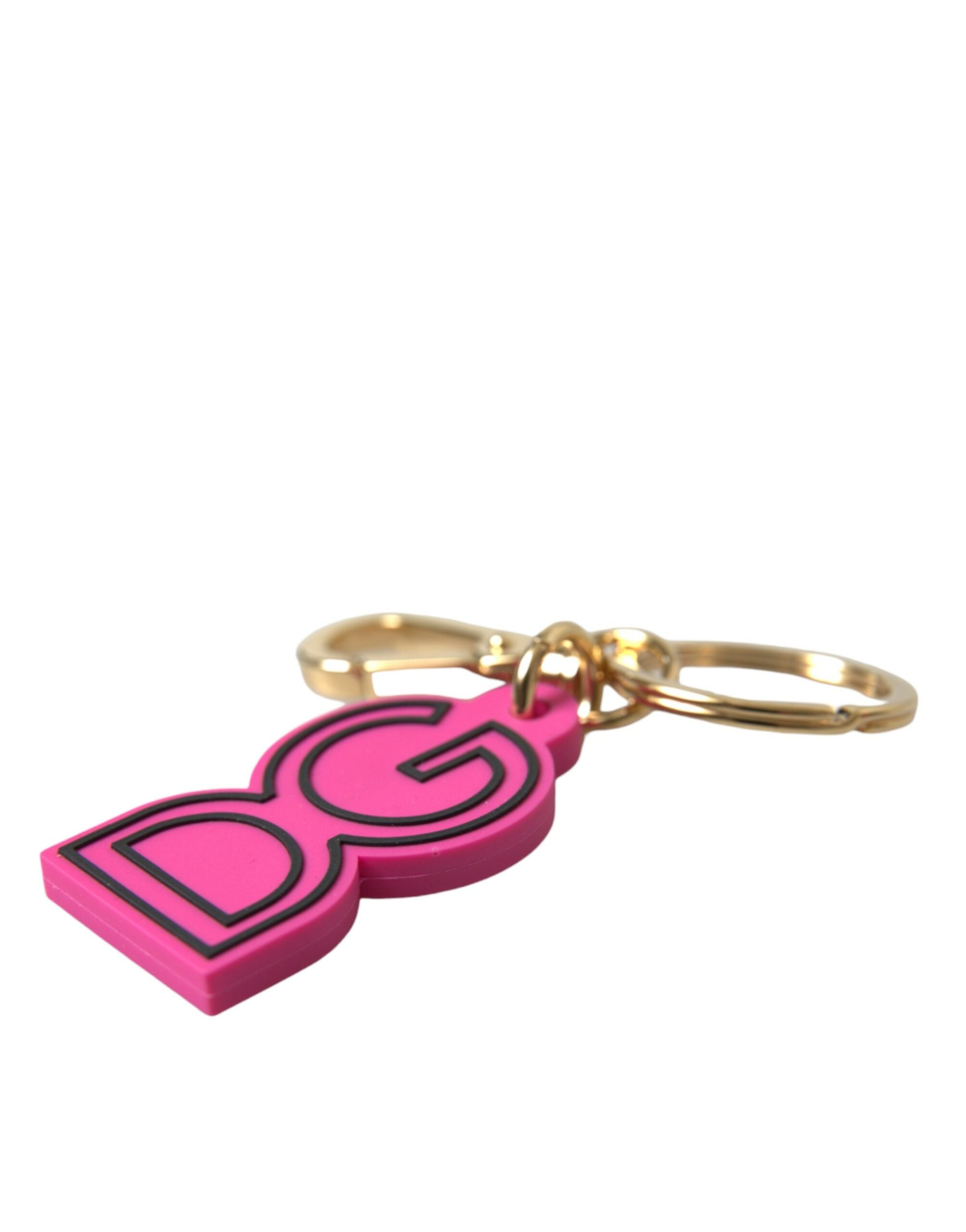 Dolce & Gabbana Pink Rubber Gold Tone Metal Dg Logo Keyring Keychain Glam Steals