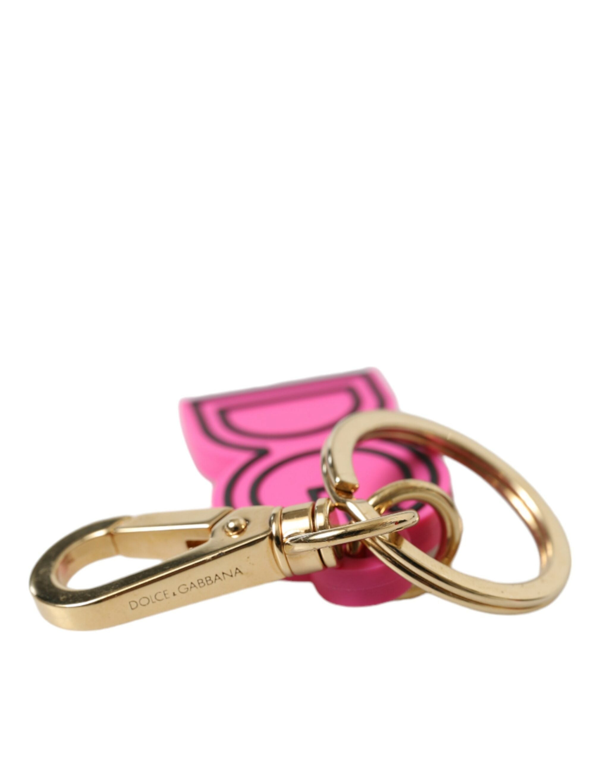 Dolce & Gabbana Pink Rubber Gold Tone Metal Dg Logo Keyring Keychain Glam Steals