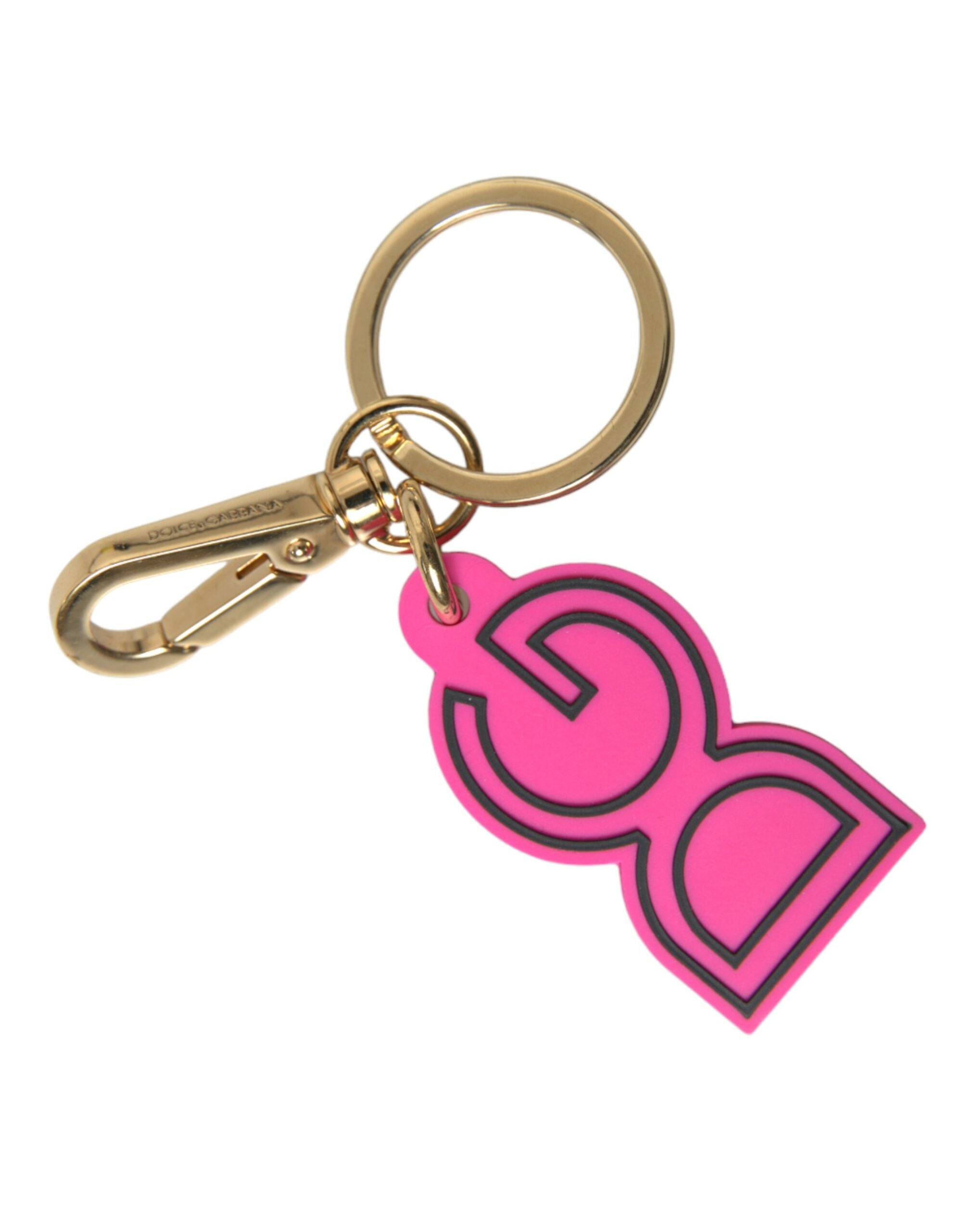 Dolce & Gabbana Pink Rubber Gold Tone Metal Dg Logo Keyring Keychain Glam Steals