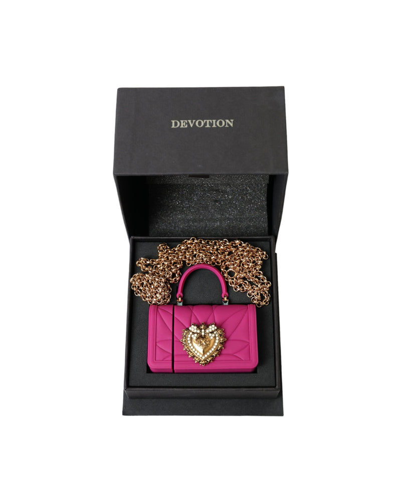 Dolce & Gabbana Pink Silicone Devotion Heart Bag Gold Chain Airpods Case Glam Steals
