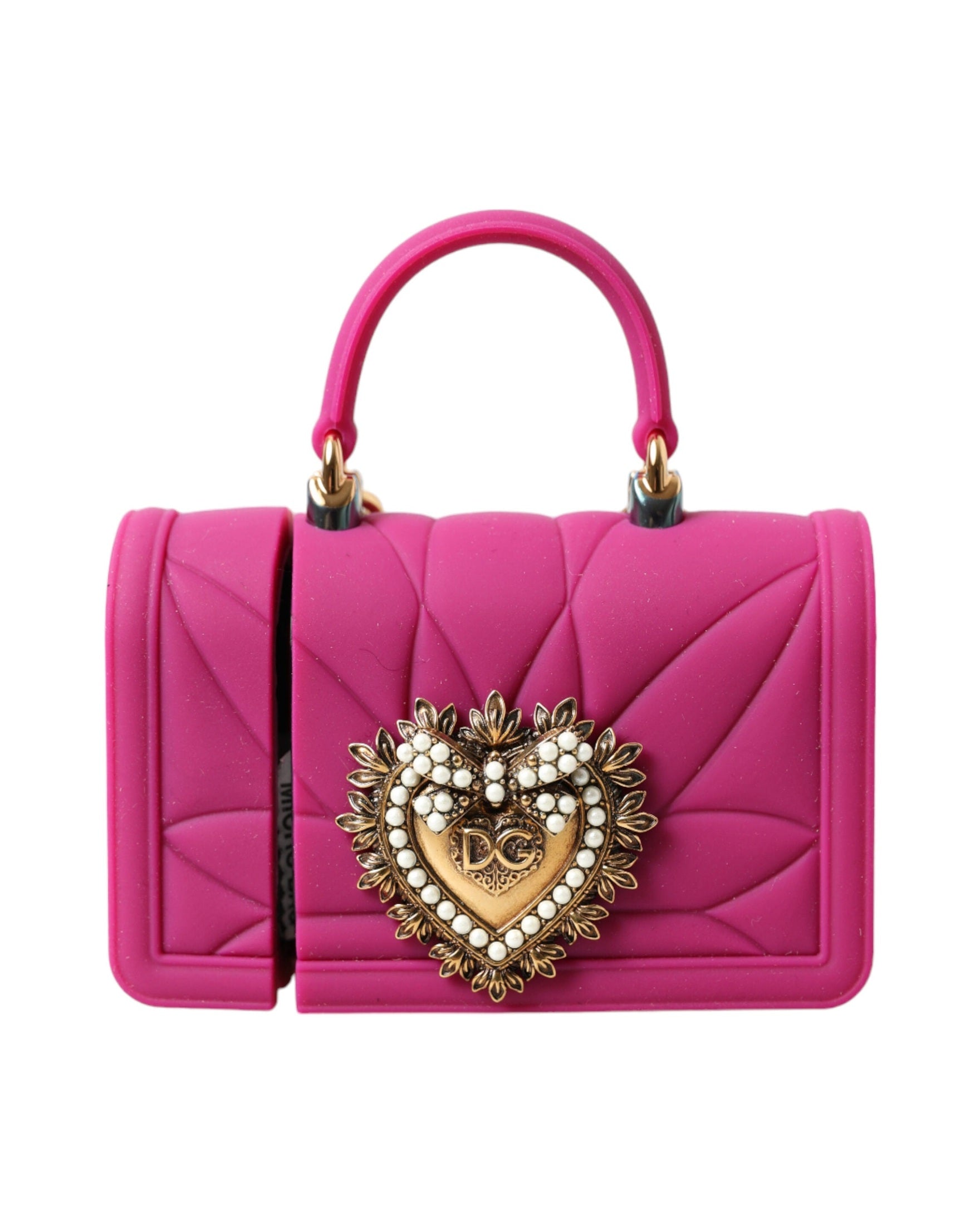 Dolce & Gabbana Pink Silicone Devotion Heart Bag Gold Chain Airpods Case Glam Steals