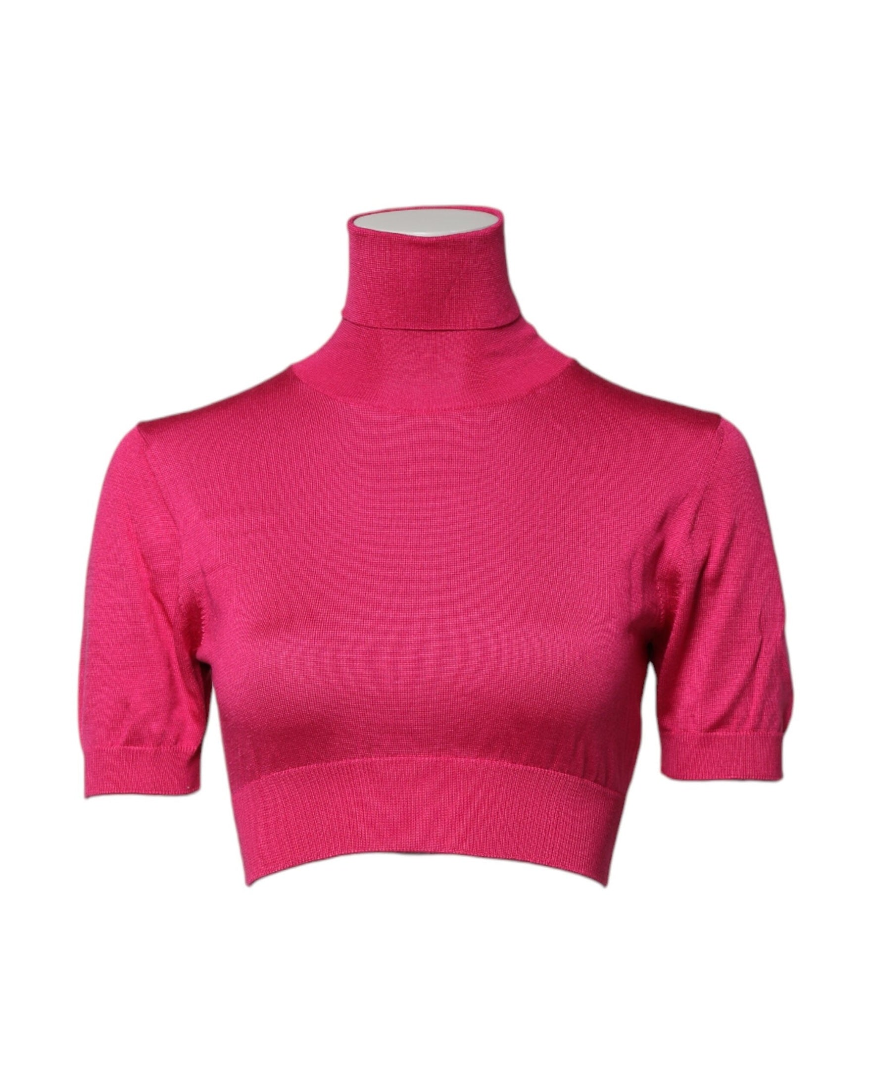 Dolce & Gabbana Pink Silk Knitted Turtleneck Cropped Top Glam Steals