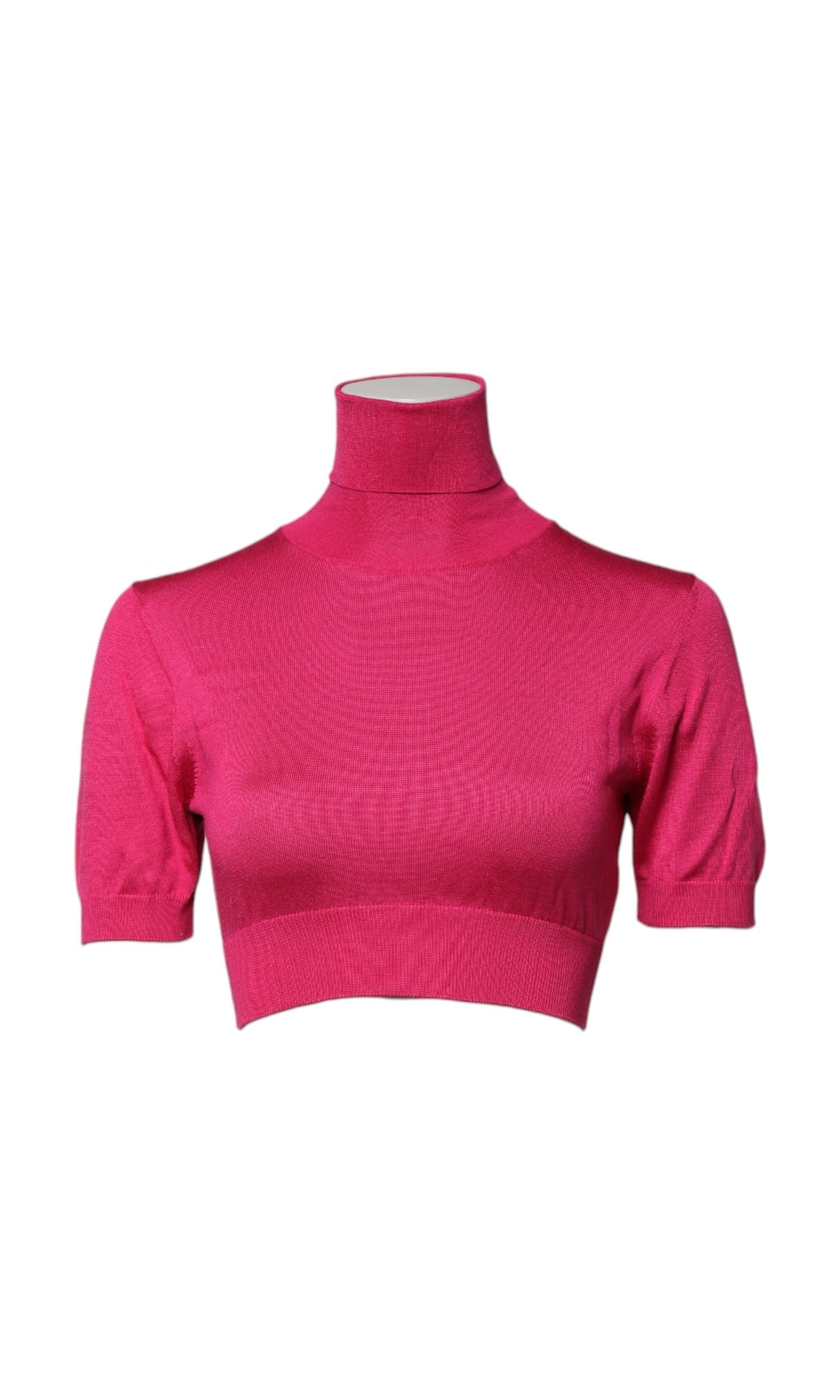 Dolce & Gabbana Pink Silk Knitted Turtleneck Cropped Top Glam Steals
