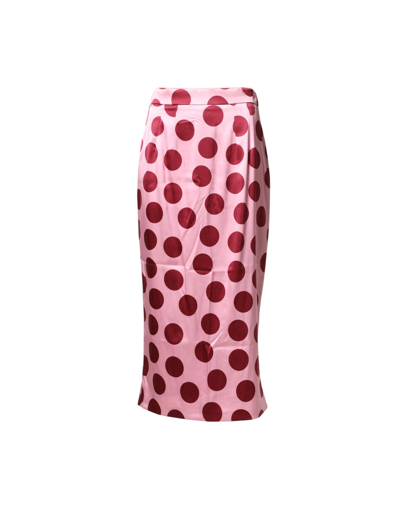 Dolce & Gabbana Pink Silk Polka Dot Pencil Cut Midi Skirt Glam Steals
