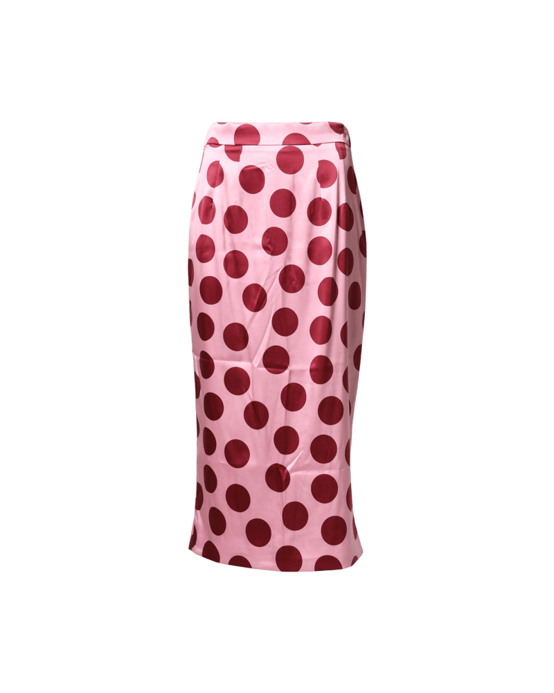 Dolce & Gabbana Pink Silk Polka Dot Pencil Cut Midi Skirt Glam Steals