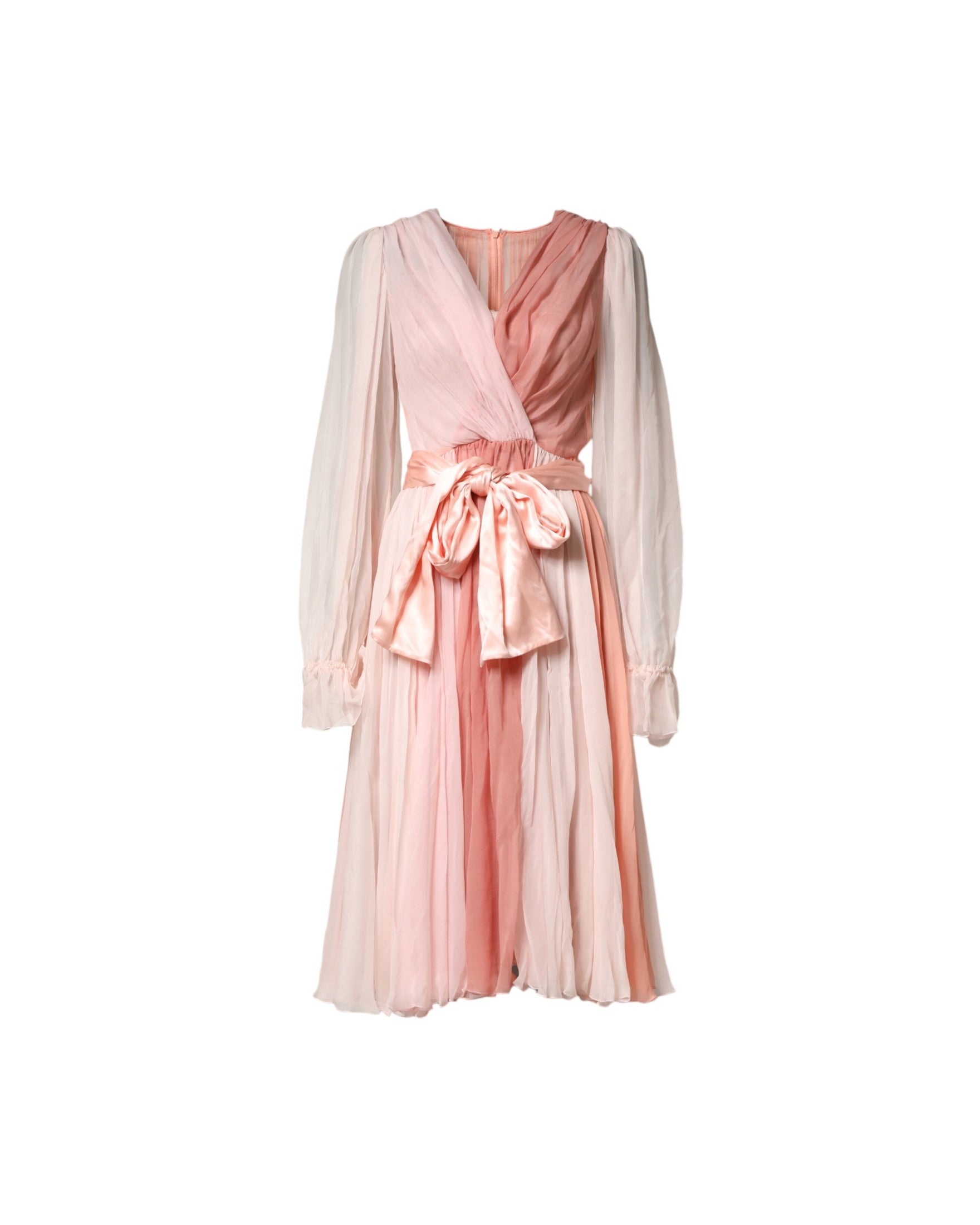 Dolce & Gabbana Pink Silk Tulle Long Sleeve V Neck Dress Glam Steals