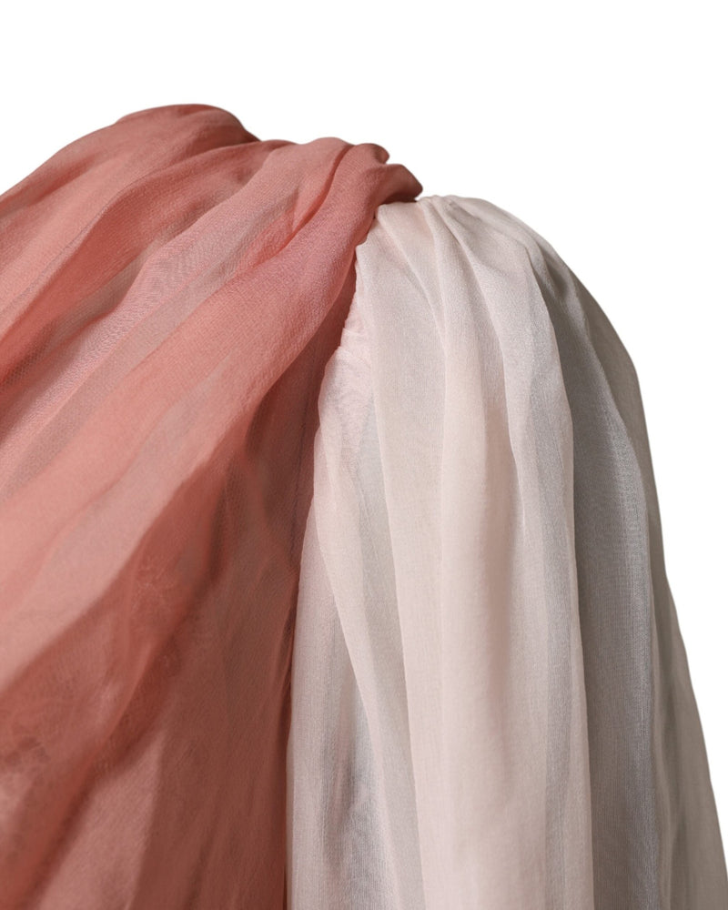 Dolce & Gabbana Pink Silk Tulle Long Sleeve V Neck Dress Glam Steals