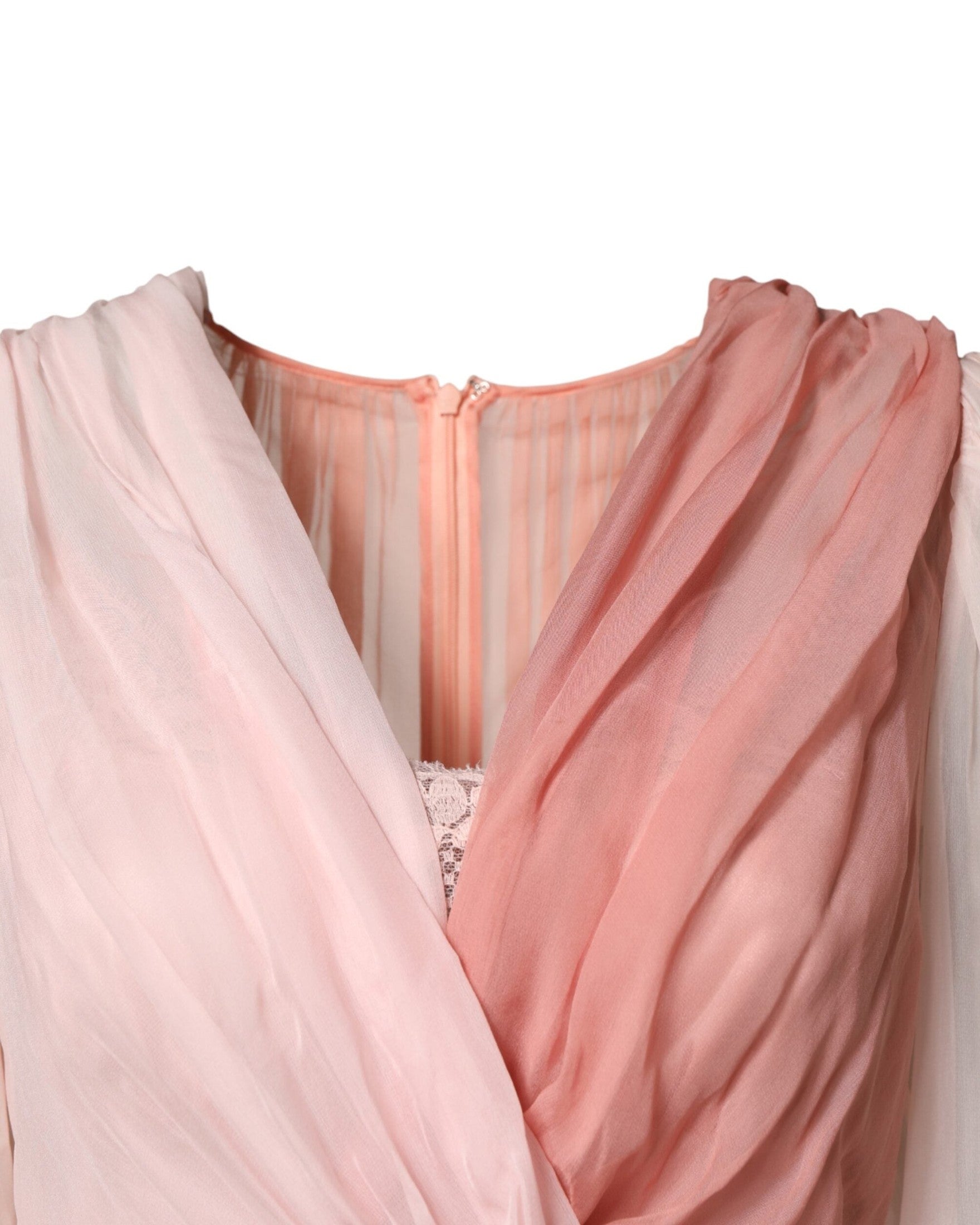 Dolce & Gabbana Pink Silk Tulle Long Sleeve V Neck Dress Glam Steals