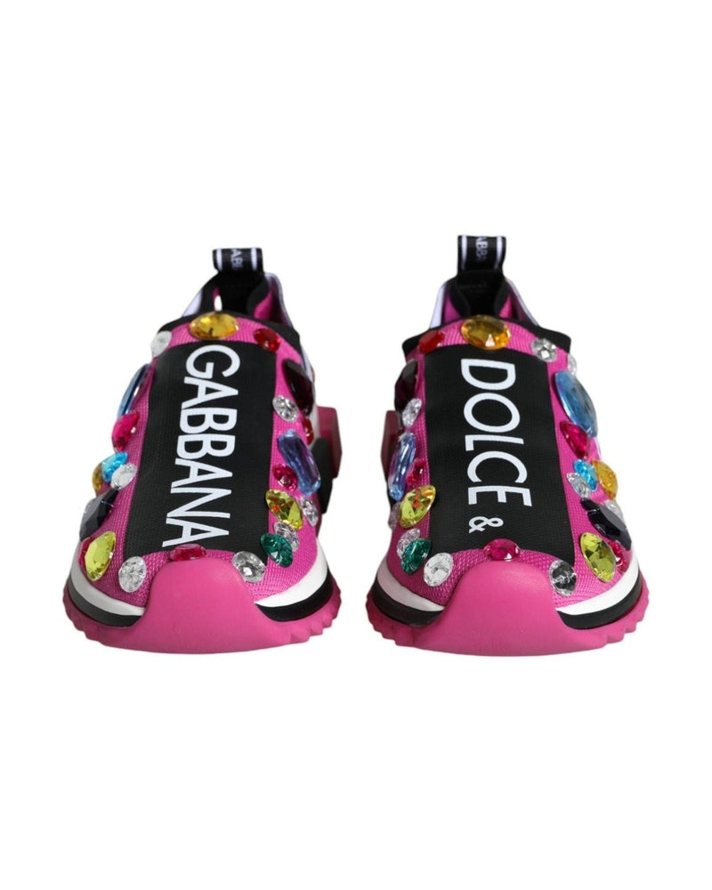 Dolce & Gabbana Pink Sorrento Crystals Low Top Sneakers Shoes Sneakers