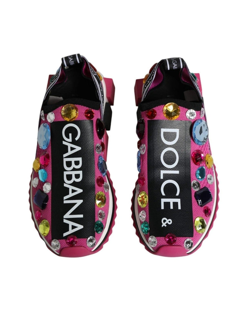 Dolce & Gabbana Pink Sorrento Crystals Low Top Sneakers Shoes Glam Steals