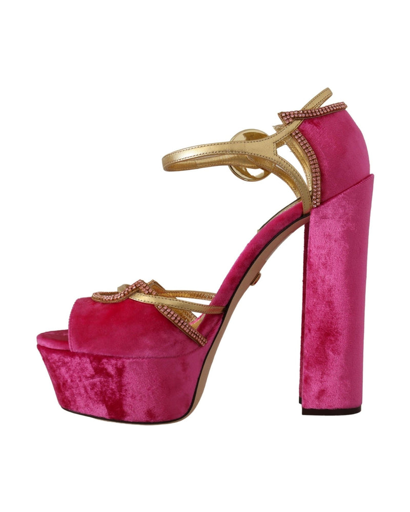 Dolce & Gabbana Pink Velvet Crystal Ankle Strap Sandals Shoes Glam Steals