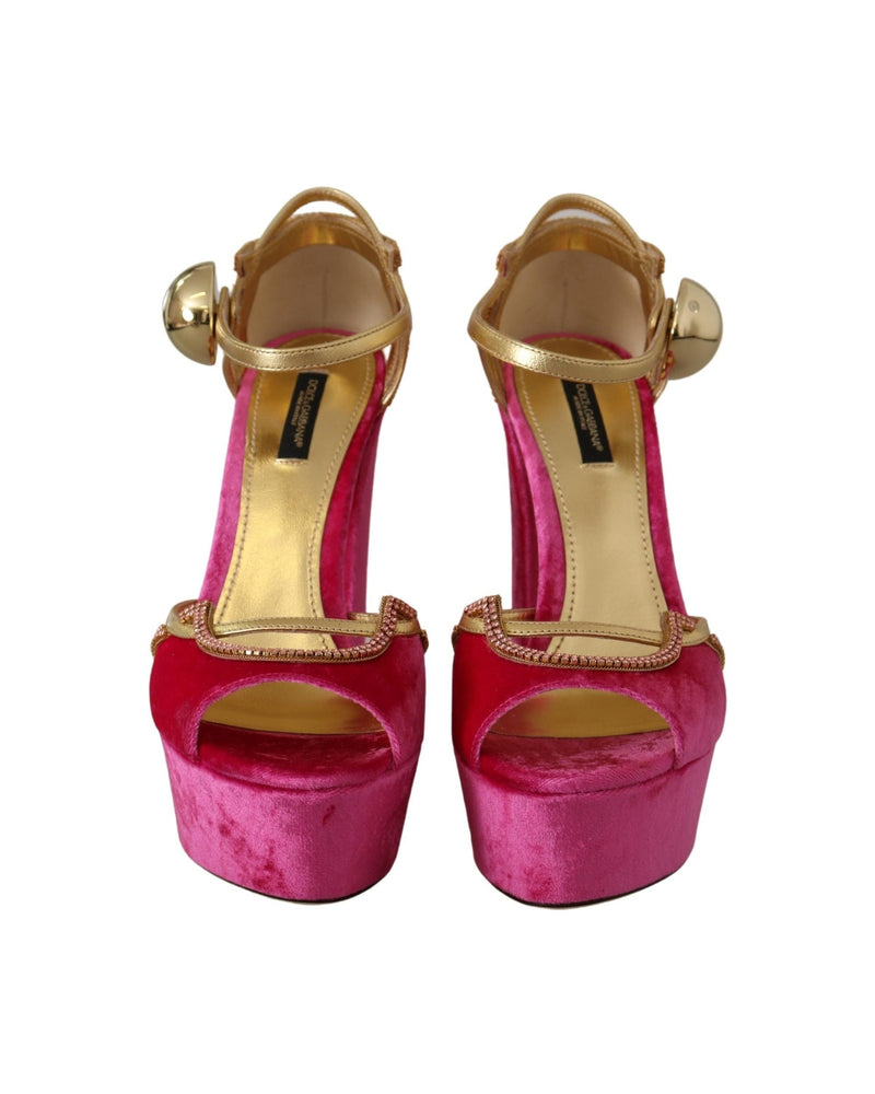 Dolce & Gabbana Pink Velvet Crystal Ankle Strap Sandals Shoes Glam Steals