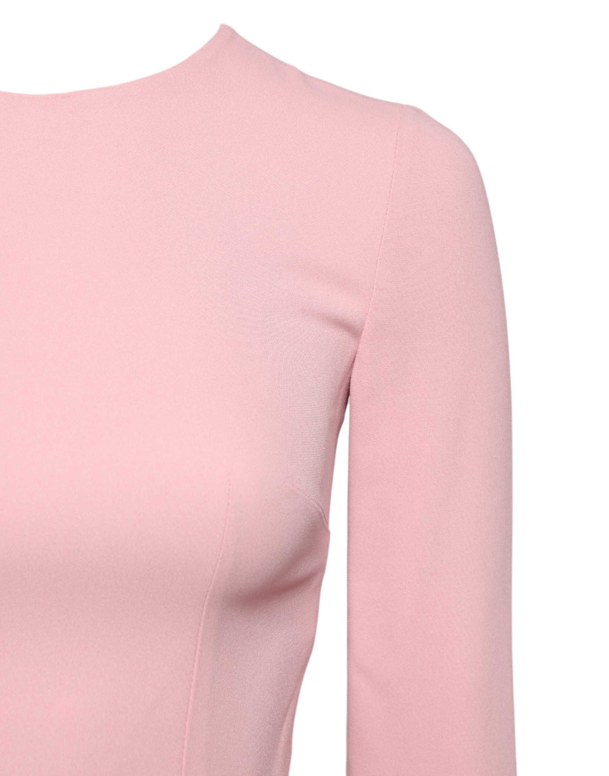 Dolce & Gabbana Pink Viscose 3/4 Sleeves Sheath Midi Dress Glam Steals
