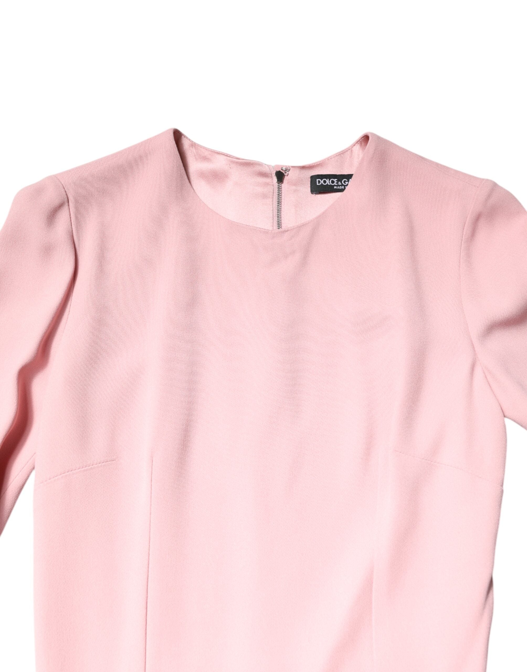 Dolce & Gabbana Pink Viscose 3/4 Sleeves Sheath Midi Dress Glam Steals