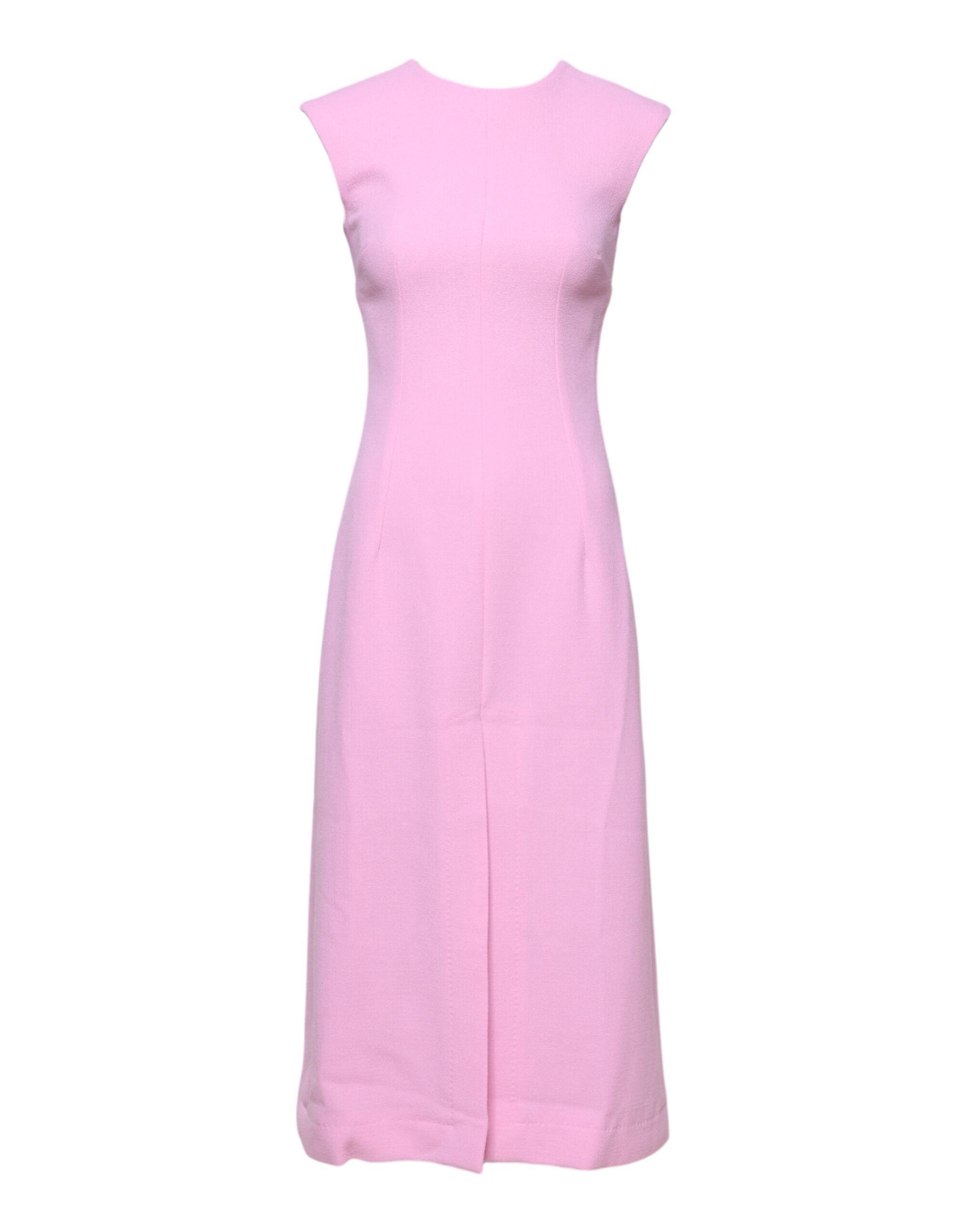 Dolce & Gabbana Pink Wool Sleeveless Sheath Midi Dress Glam Steals
