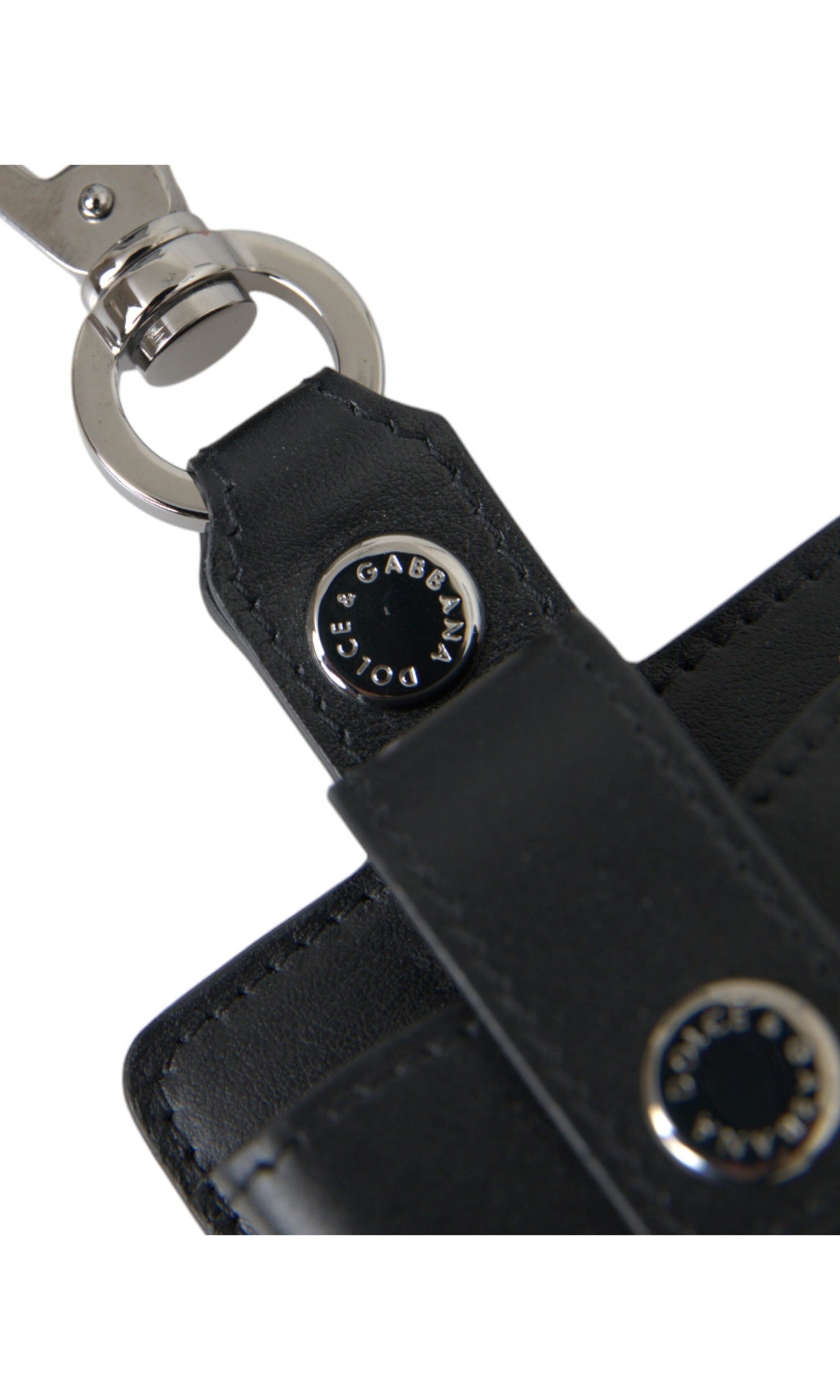 Dolce & Gabbana Plain Leather Metal Airpods Black Silver Case Glam Steals