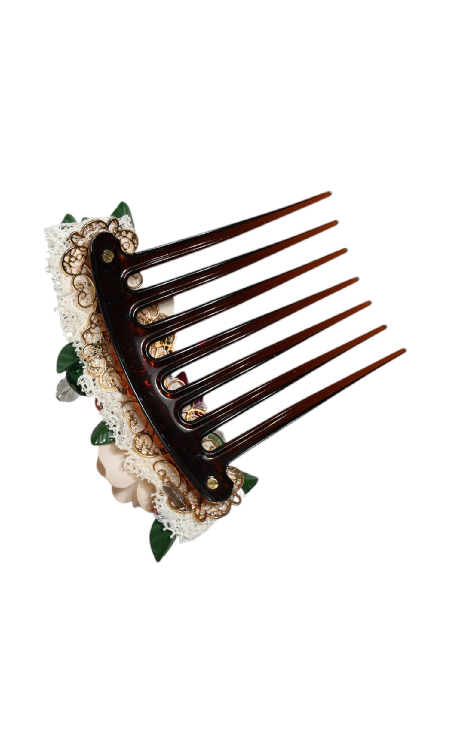 Dolce & Gabbana Plastic Crystal Floral Women Hair Brown Comb Glam Steals