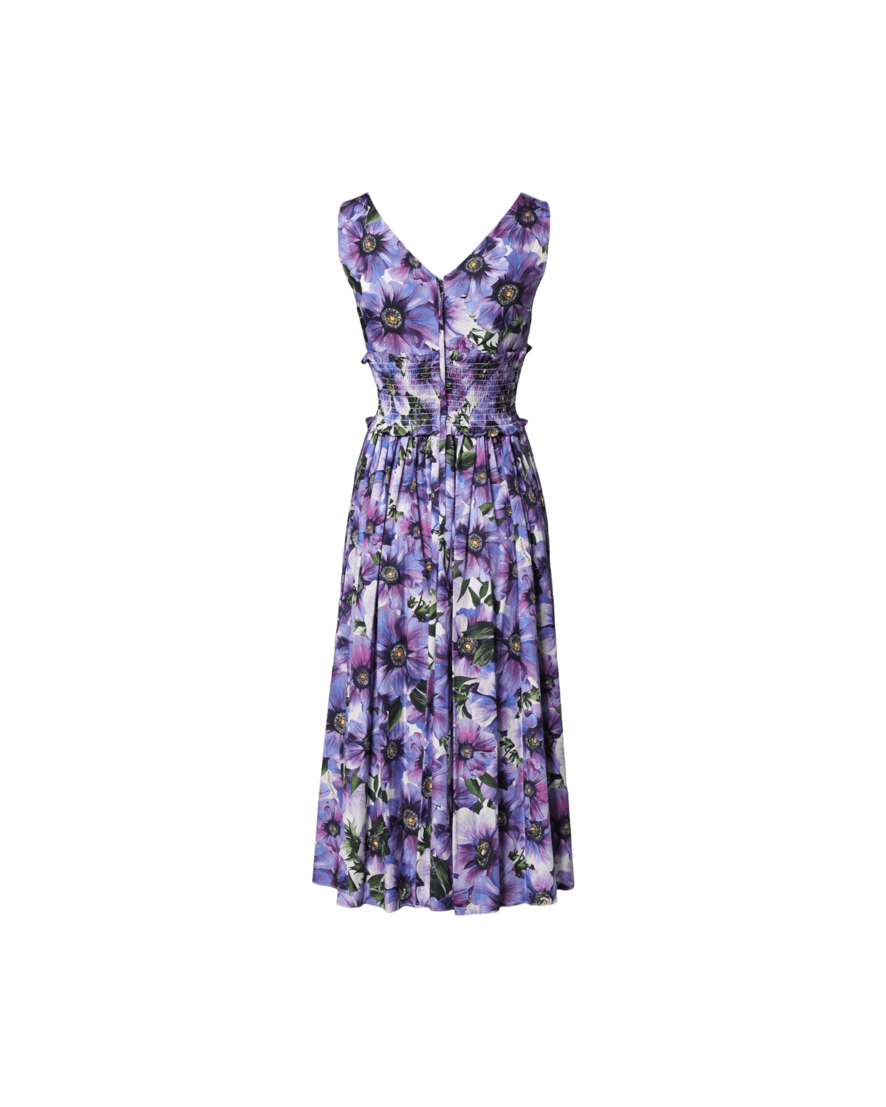 Dolce & Gabbana Purple Anemone Print Pleated Midi Dress