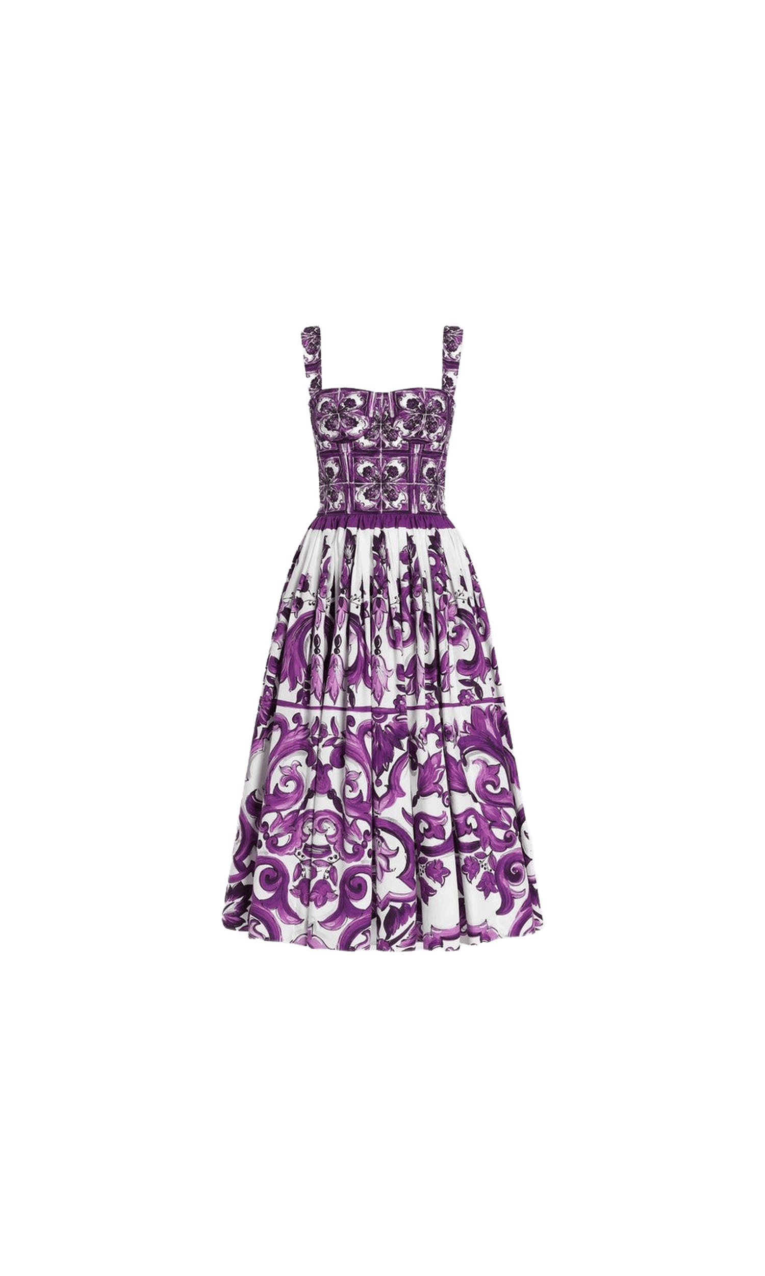 Dolce & Gabbana Purple Cotton Dress with Majolica Print in Poplin Glam Steals