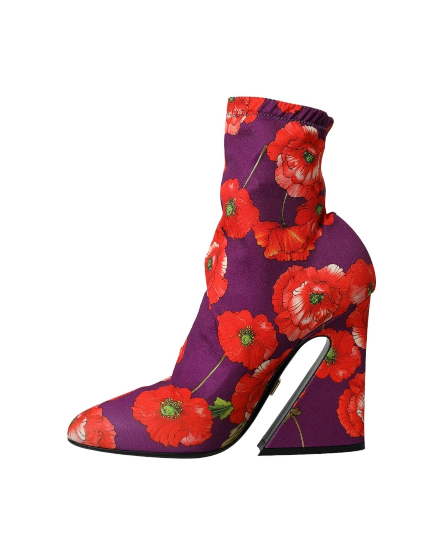 Dolce & Gabbana Purple Floral Jersey Stretch Boots Shoes Boots