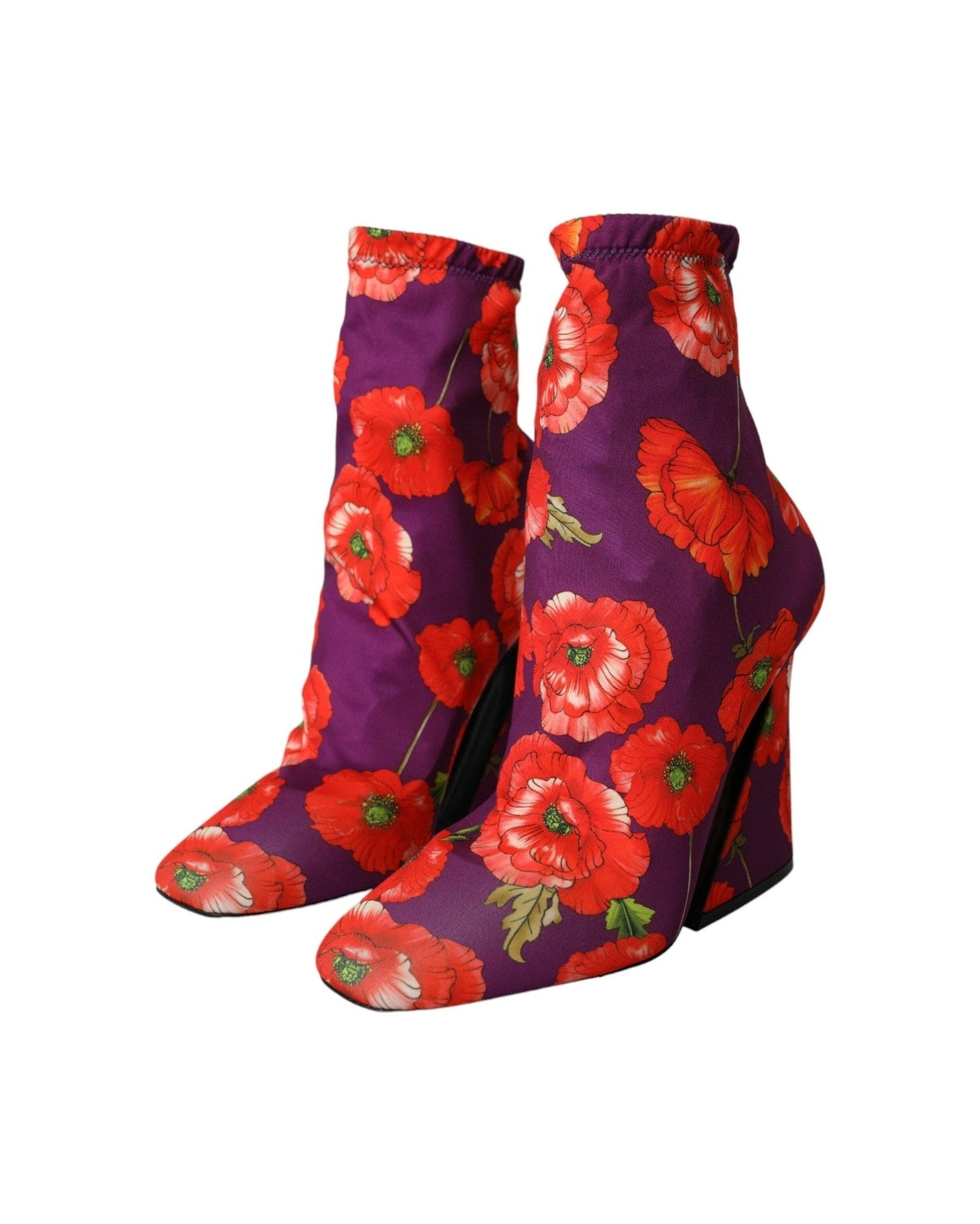Dolce & Gabbana Purple Floral Jersey Stretch Boots Shoes Boots