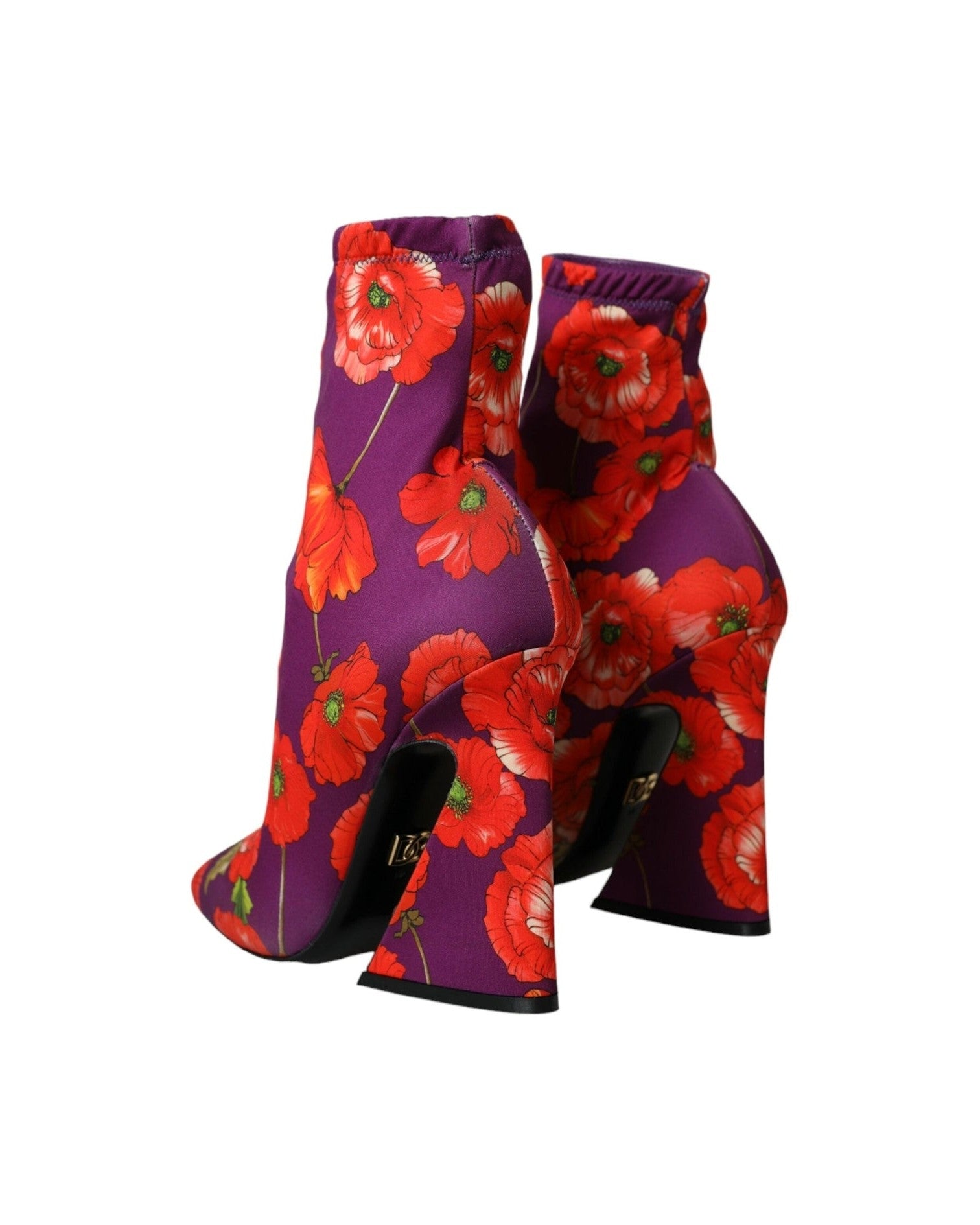 Dolce & Gabbana Purple Floral Jersey Stretch Boots Shoes Boots