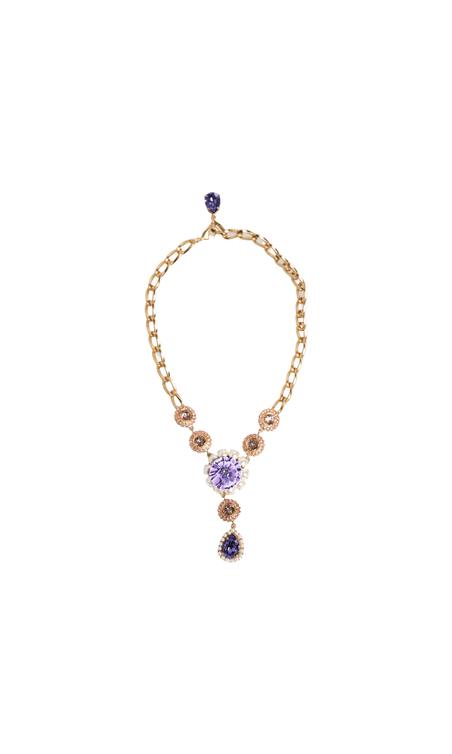 Dolce & Gabbana Purple Gold Brass Crystal Pearl Floral Pendant Jewelry Necklace Glam Steals