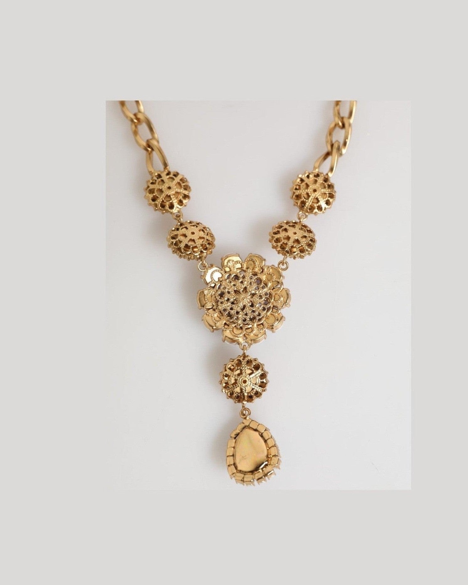Dolce & Gabbana Purple Gold Brass Crystal Pearl Floral Pendant Jewelry Necklace Glam Steals