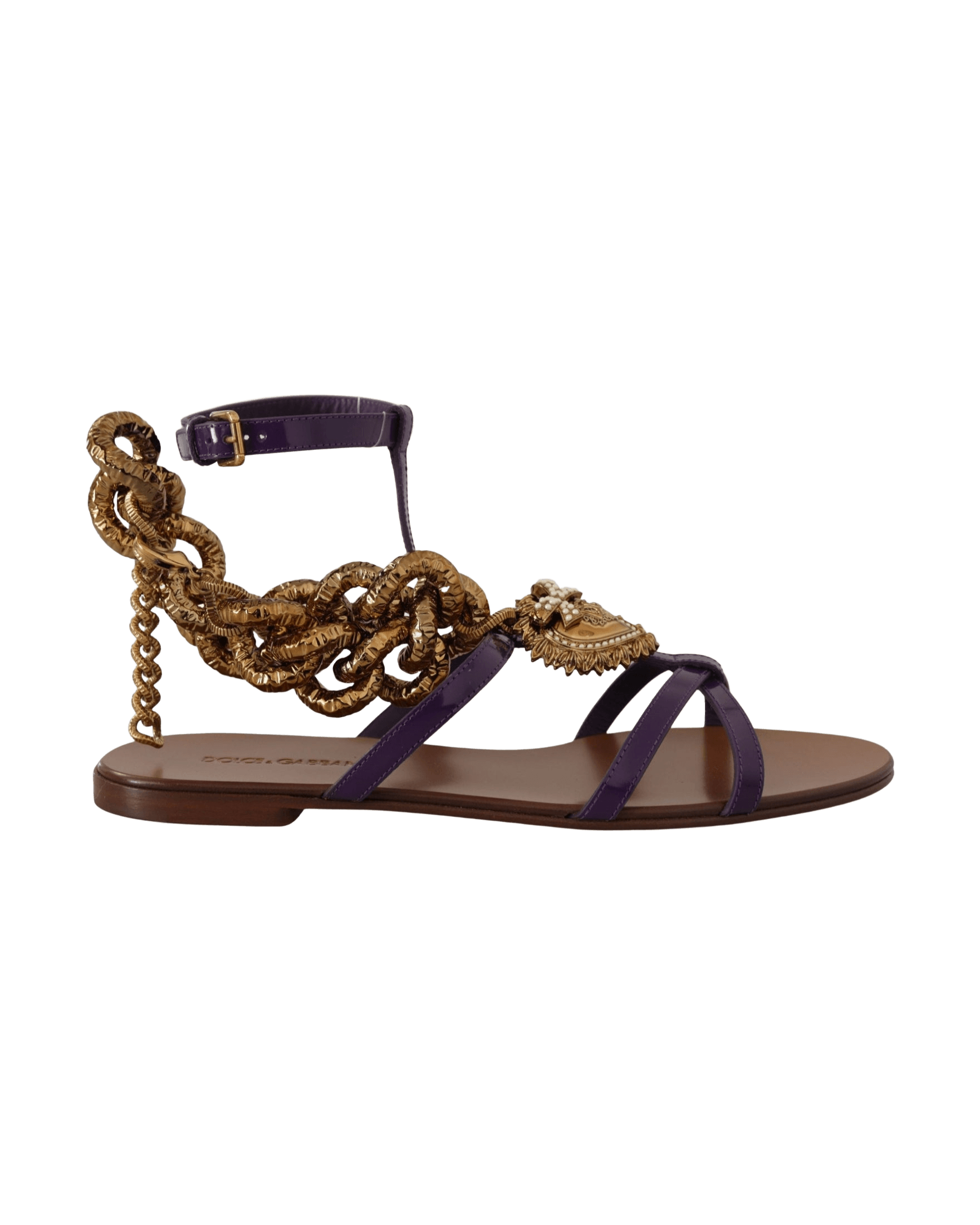 Dolce & Gabbana Purple Heart Chain Gladiator Flats Glam Steals