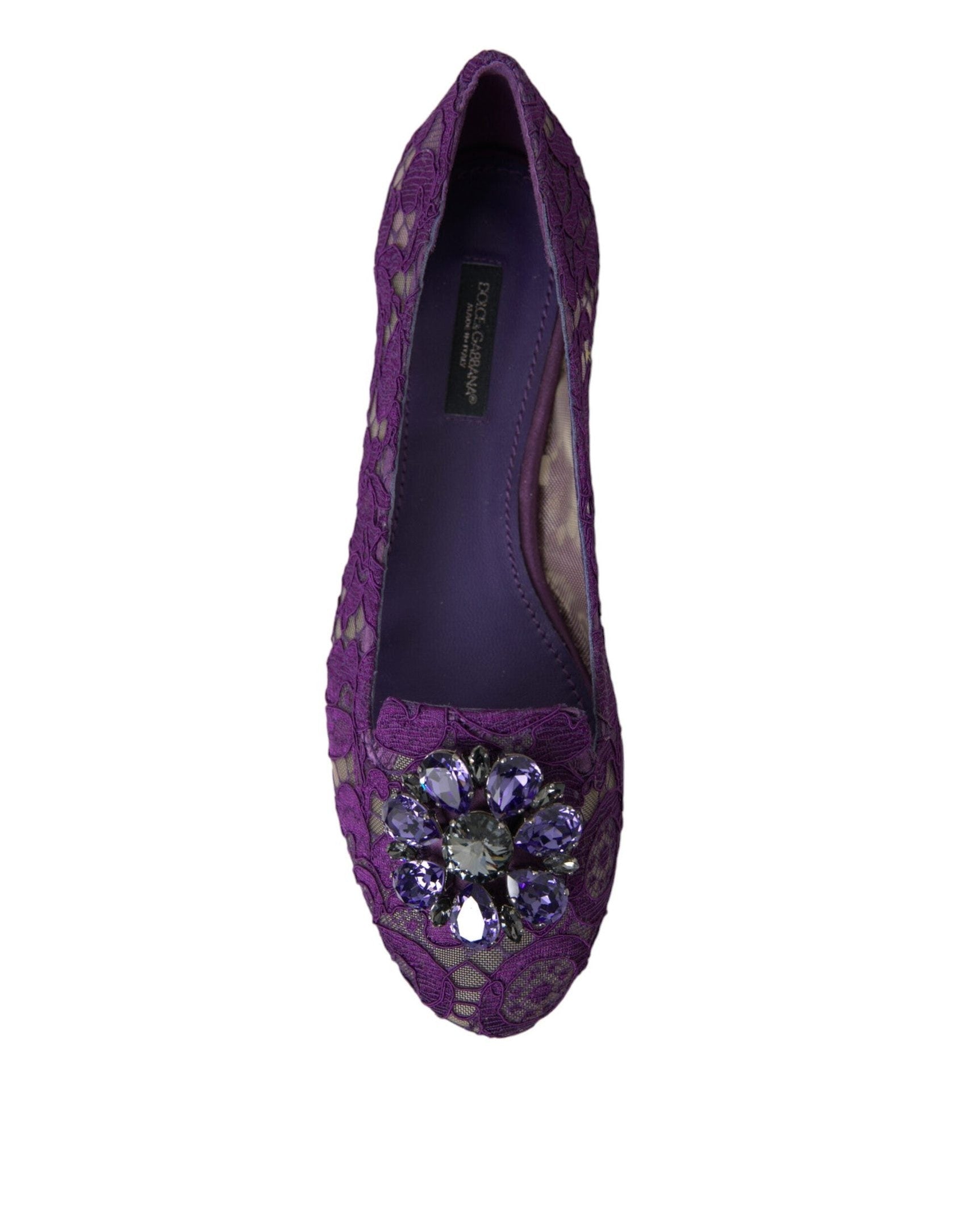 Dolce & Gabbana Purple Lace Vally Taormina Crystals Flats Flats